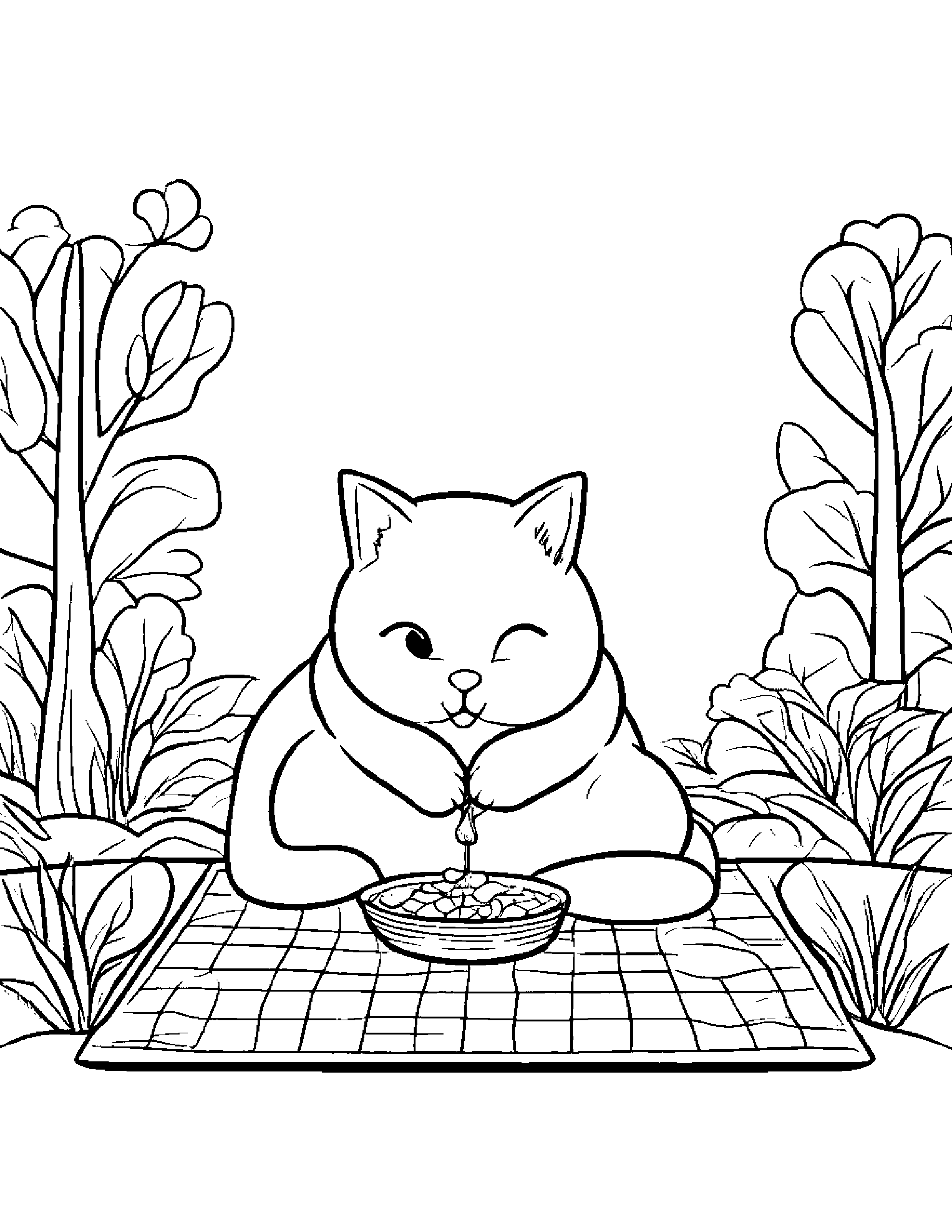 Kitty Planting A Seed On A Picnic Blanket #2 Coloring Page (Free Printable PDF)