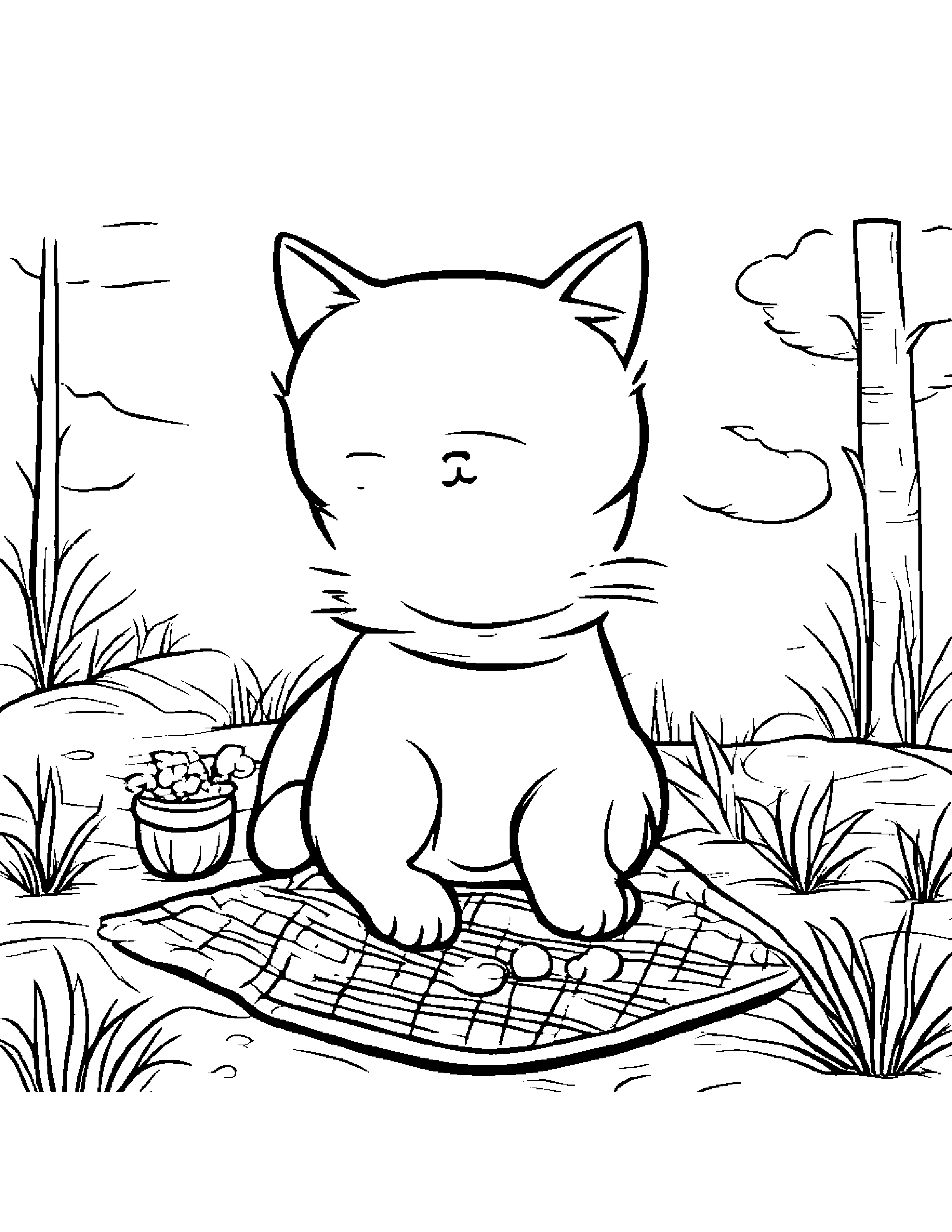 Kitty Planting A Seed On A Picnic Blanket #3 Coloring Page (Free Printable PDF)