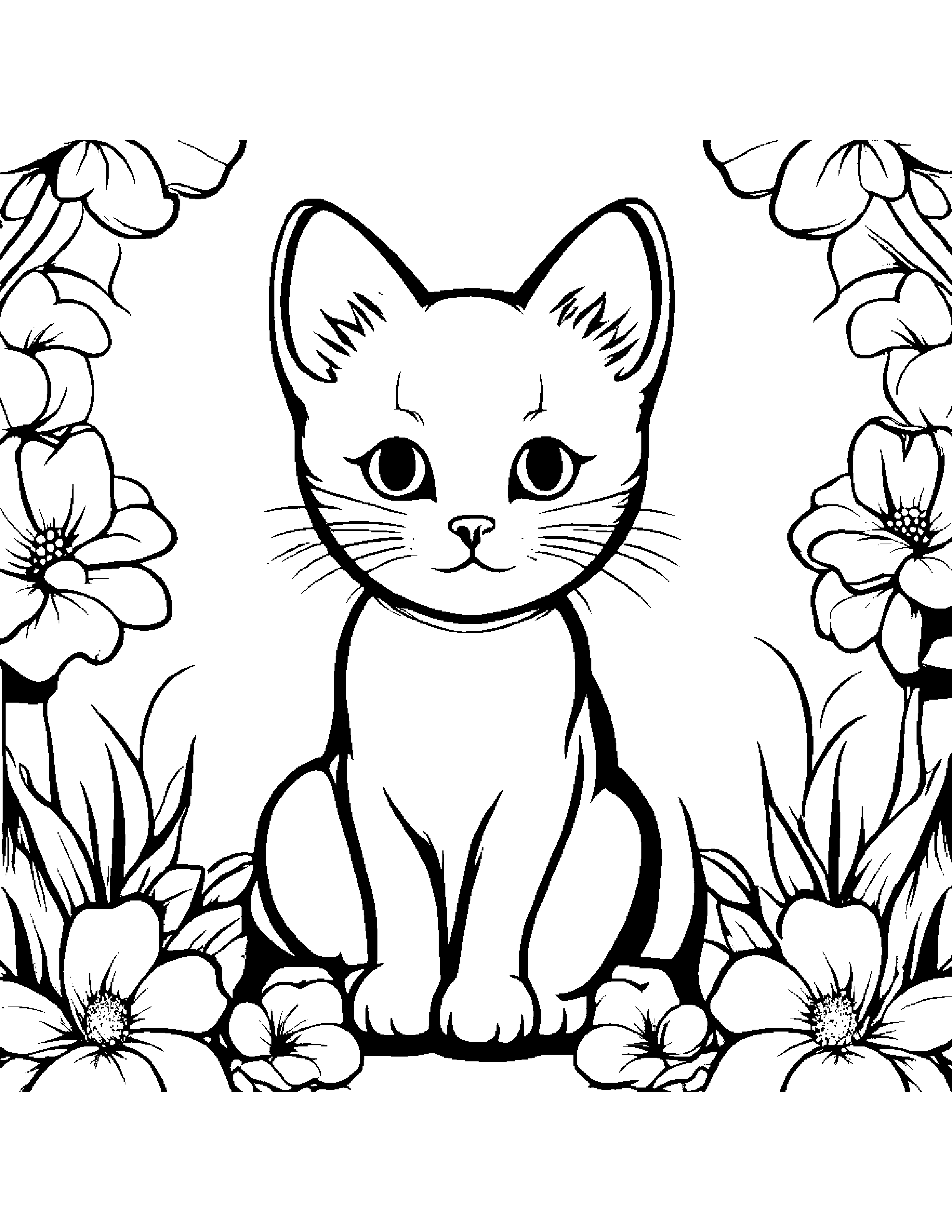 Kitty With A Small Flower #3 Coloring Page (Free Printable PDF)