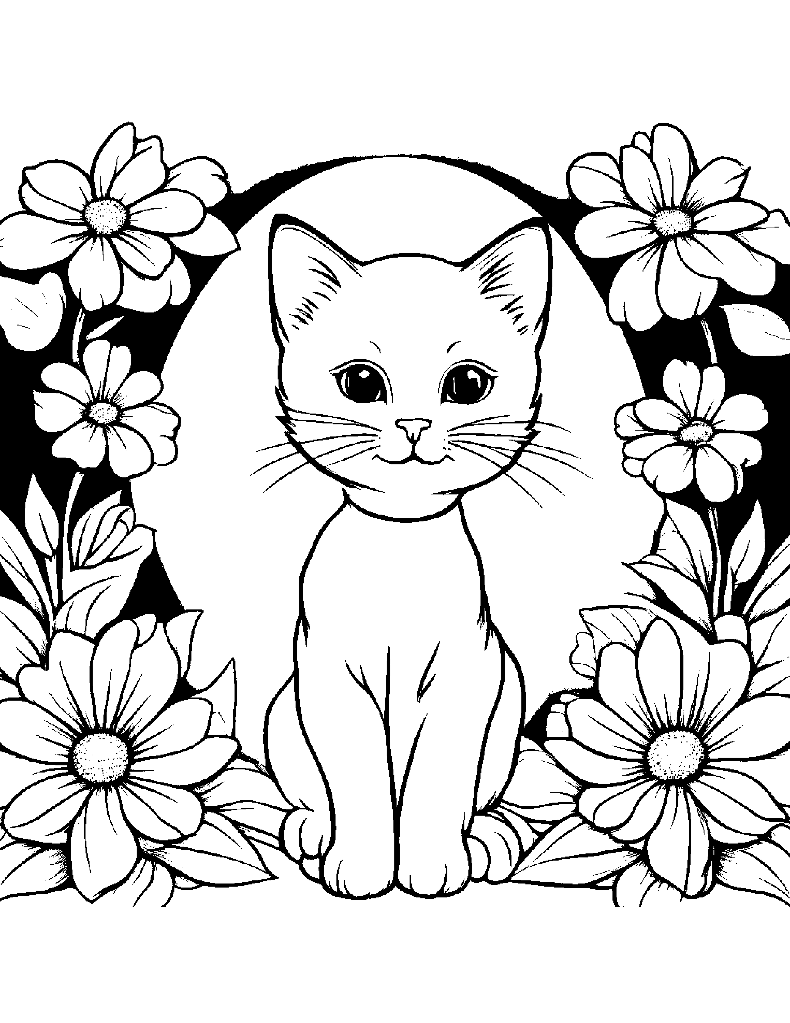 Kitty With A Small Flower #4 Coloring Page (Free Printable PDF)