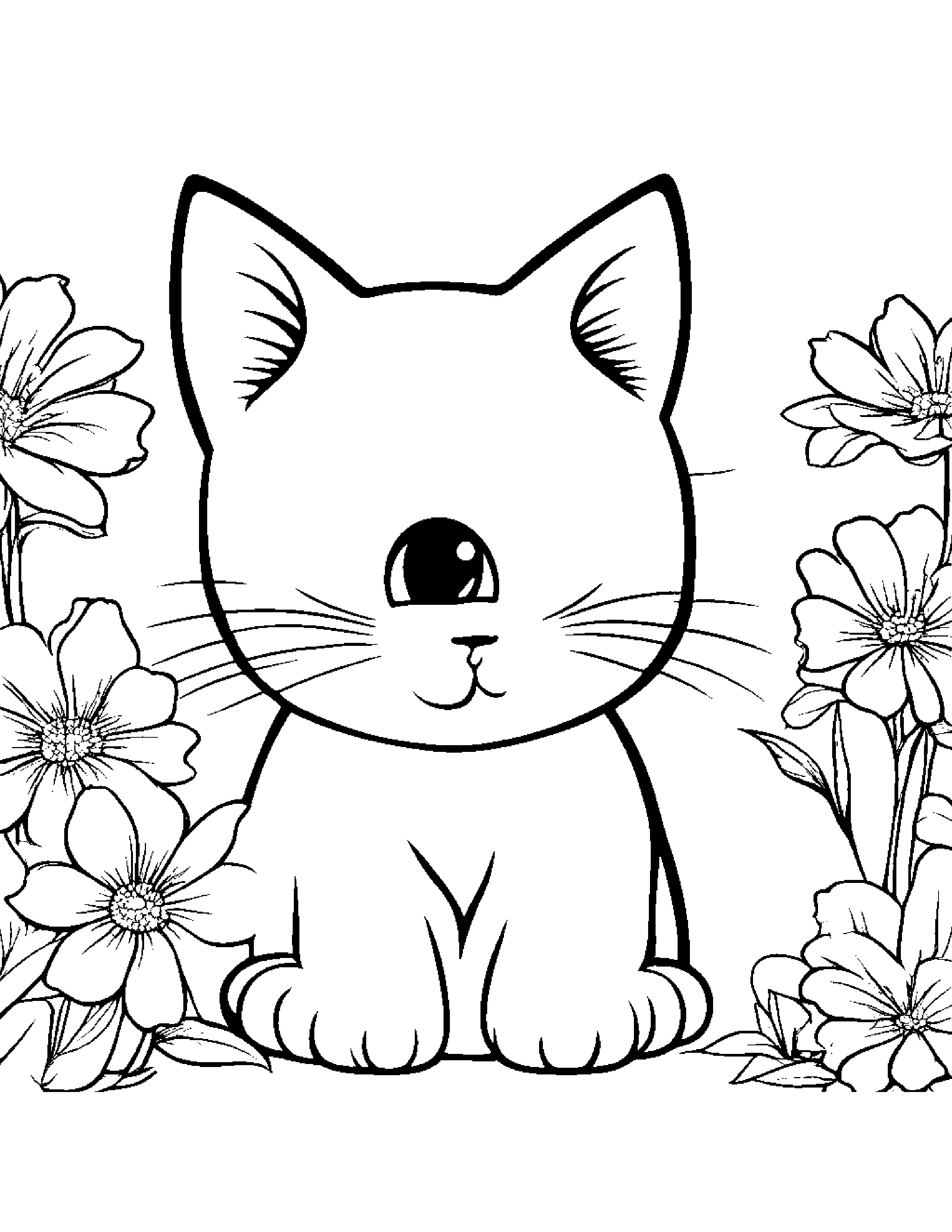 Kitty With A Small Flower #5 Coloring Page (Free Printable PDF)
