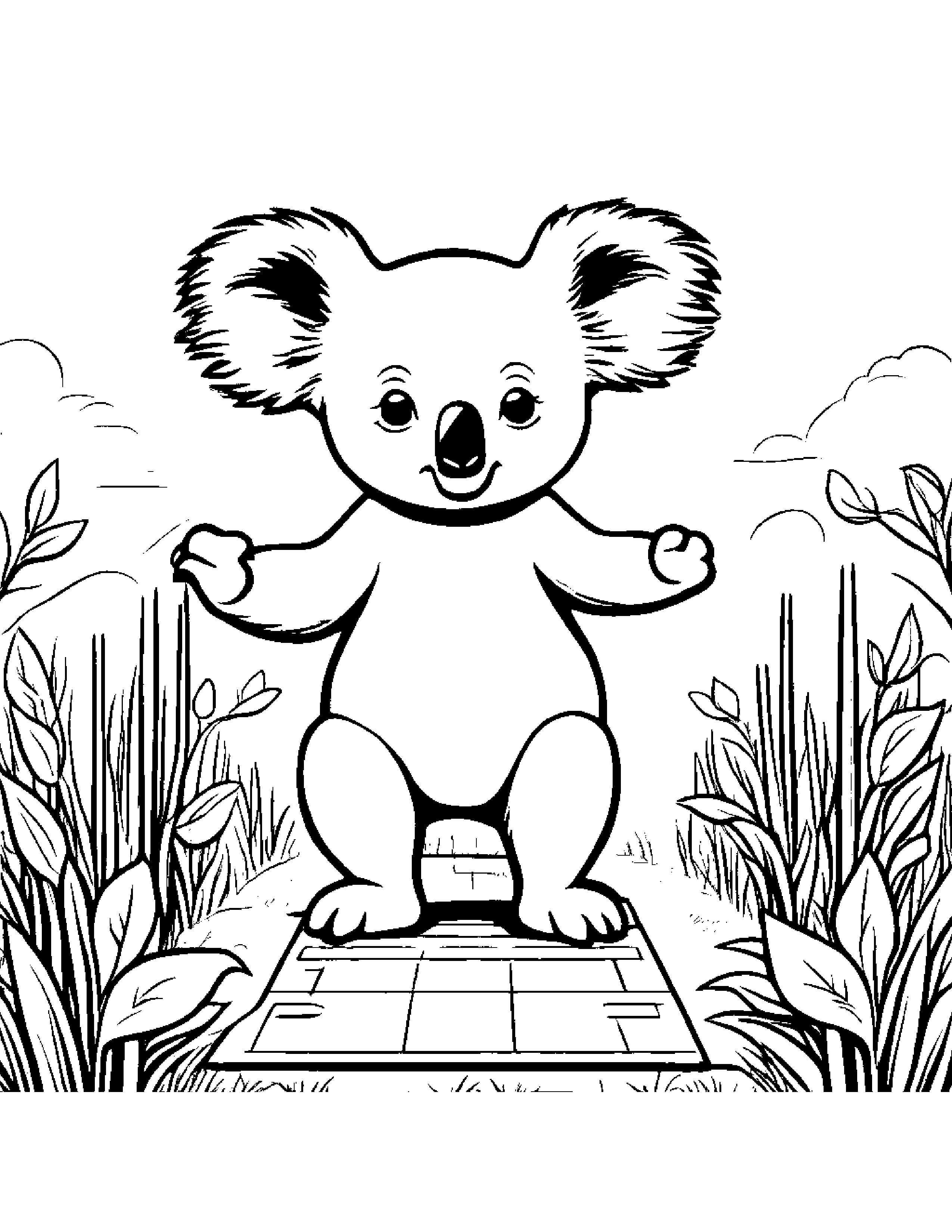 Koala Playing Hopscotch In A Sunny Meadow #2 Coloring Page (Free Printable PDF)
