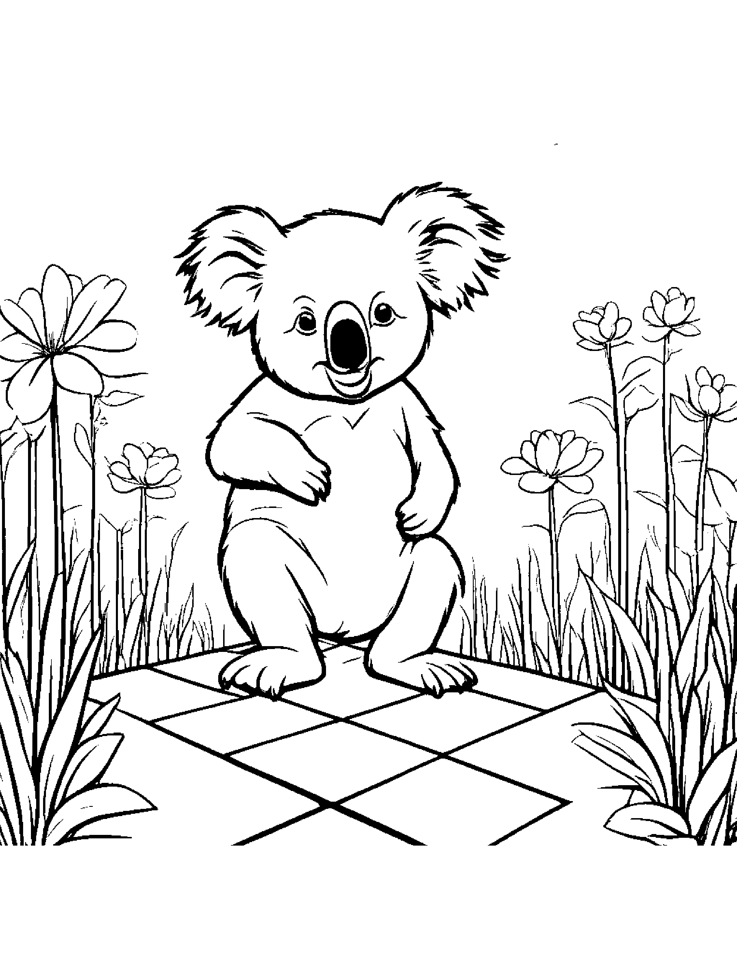 Koala Playing Hopscotch In A Sunny Meadow #3 Coloring Page (Free Printable PDF)