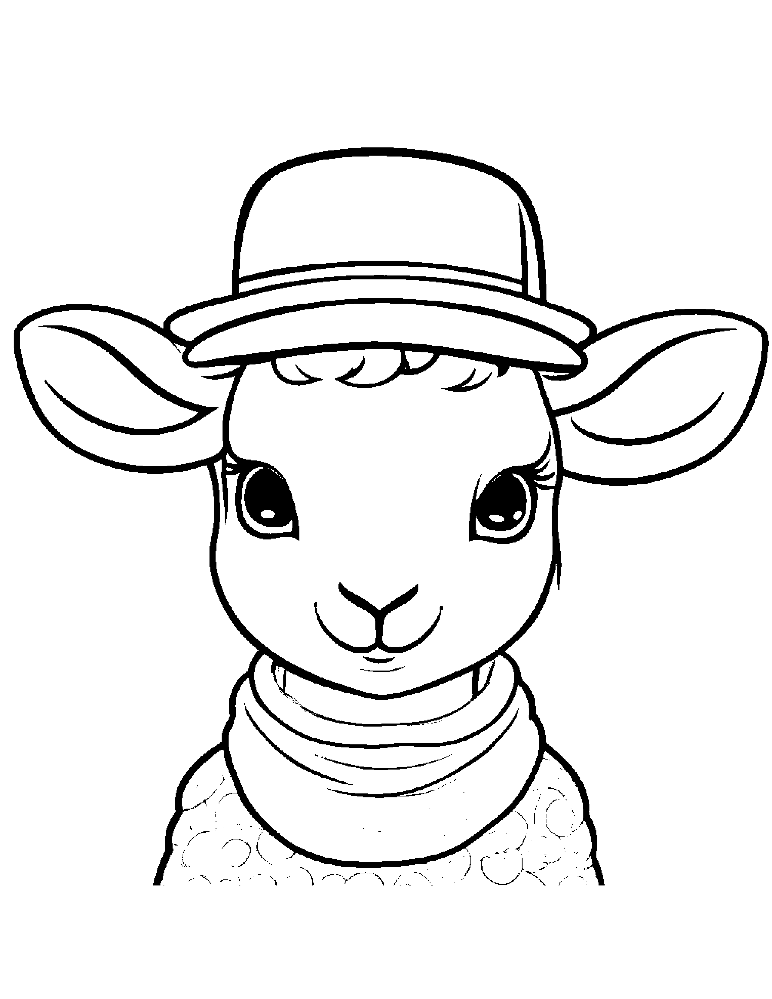 Lamb With A Cute Hat #2 Coloring Page (Free Printable PDF)