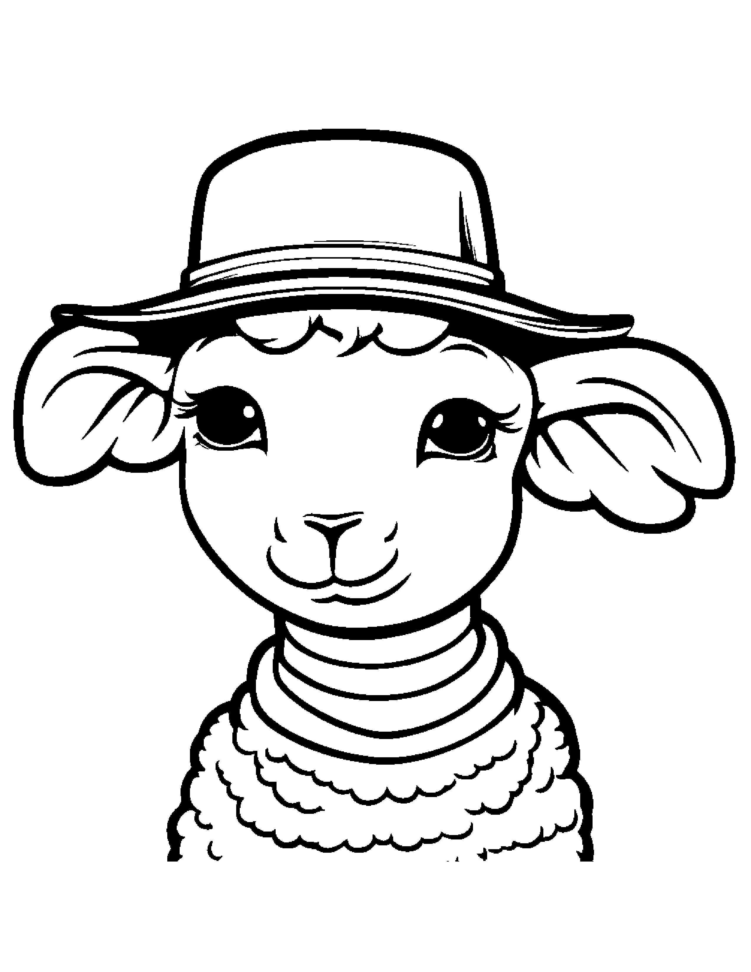 Lamb With A Cute Hat #3 Coloring Page (Free Printable PDF)