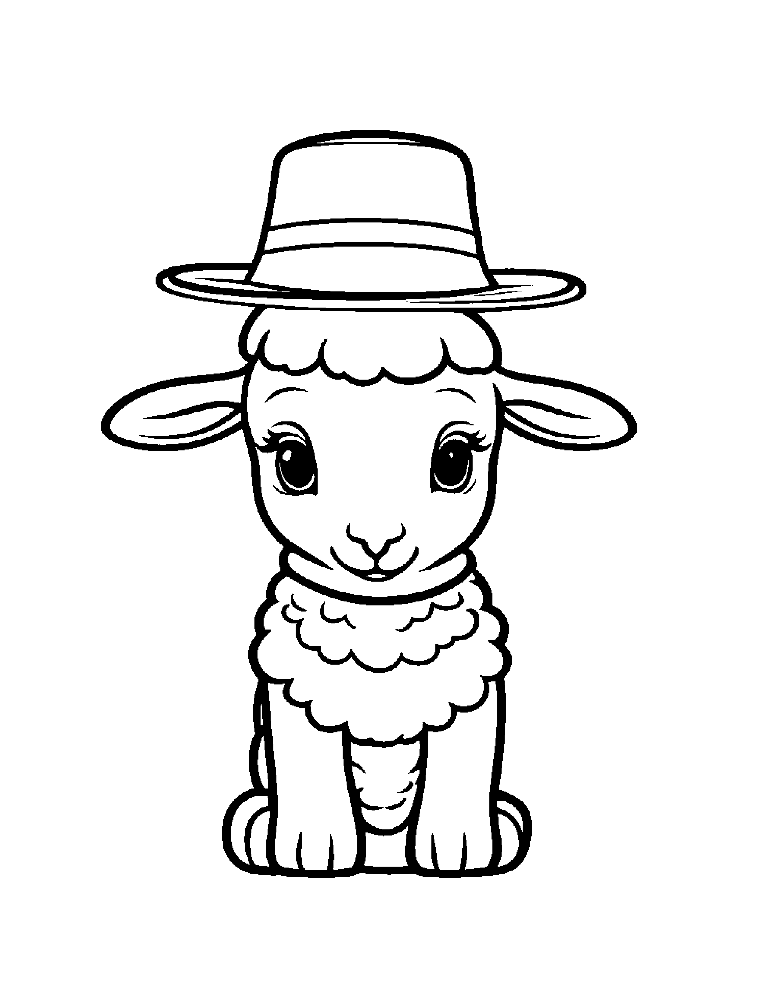 Lamb With A Cute Hat Coloring Page (Free Printable PDF)