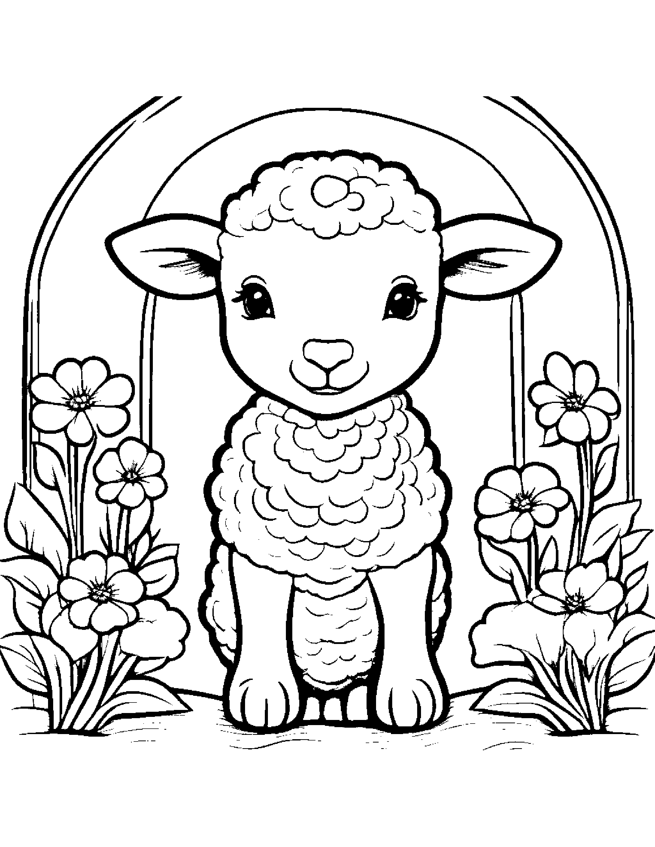 Lamb With A Small Flower By A Reading Nook #4 Coloring Page (Free Printable PDF)