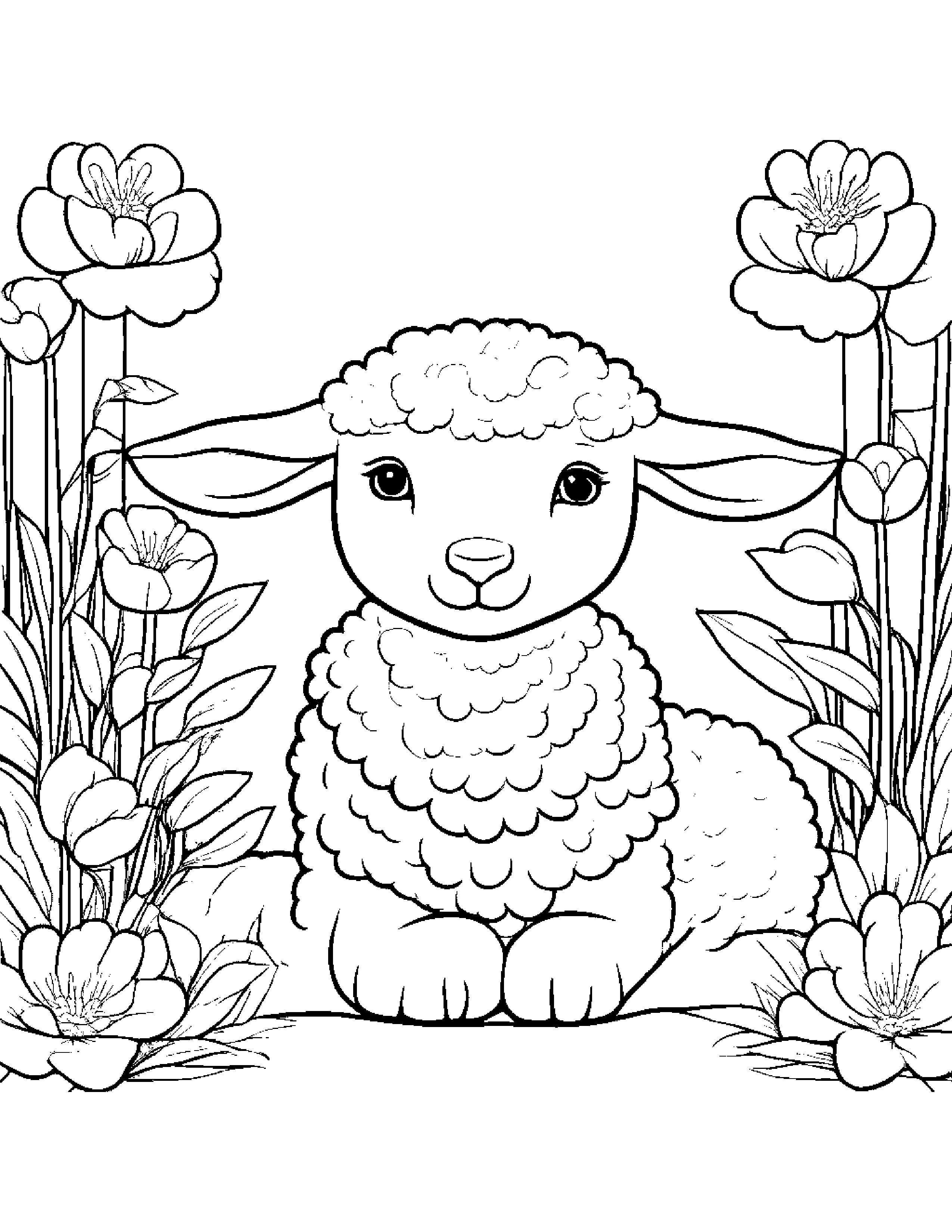 Lamb With A Small Flower By A Reading Nook #5 Coloring Page (Free Printable PDF)
