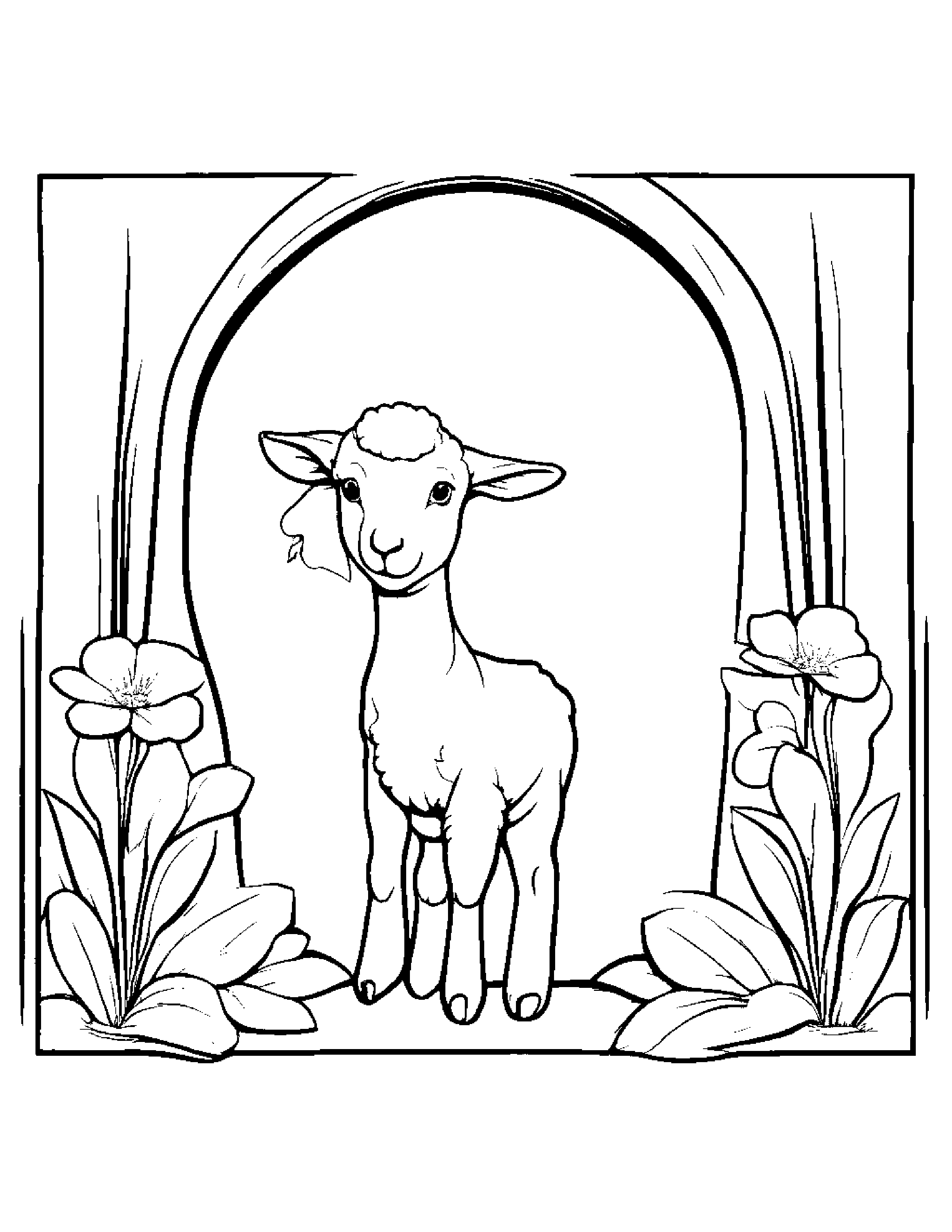 Lamb With A Small Flower By A Reading Nook Coloring Page (Free Printable PDF)