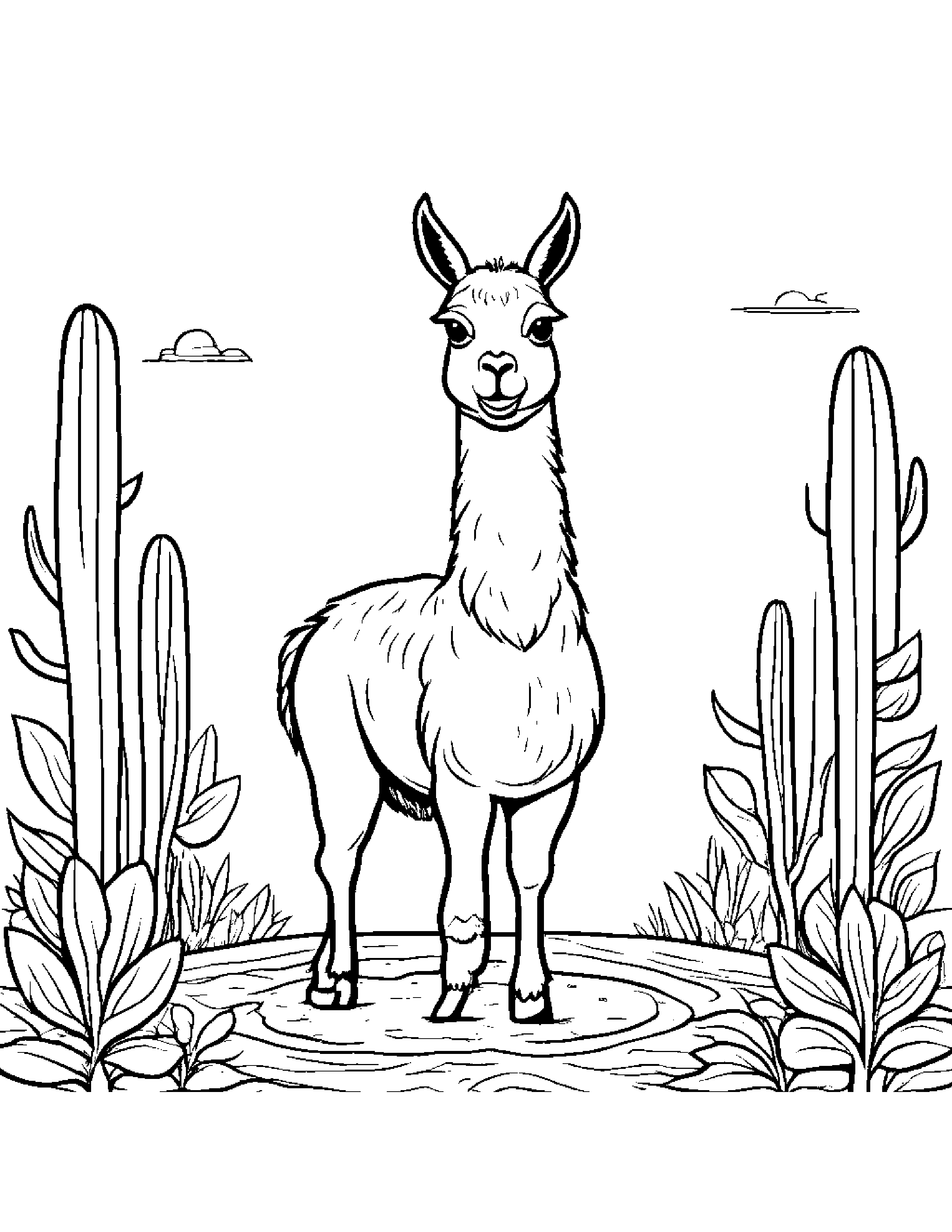 Llama Planting A Seed #2 Coloring Page (Free Printable PDF)