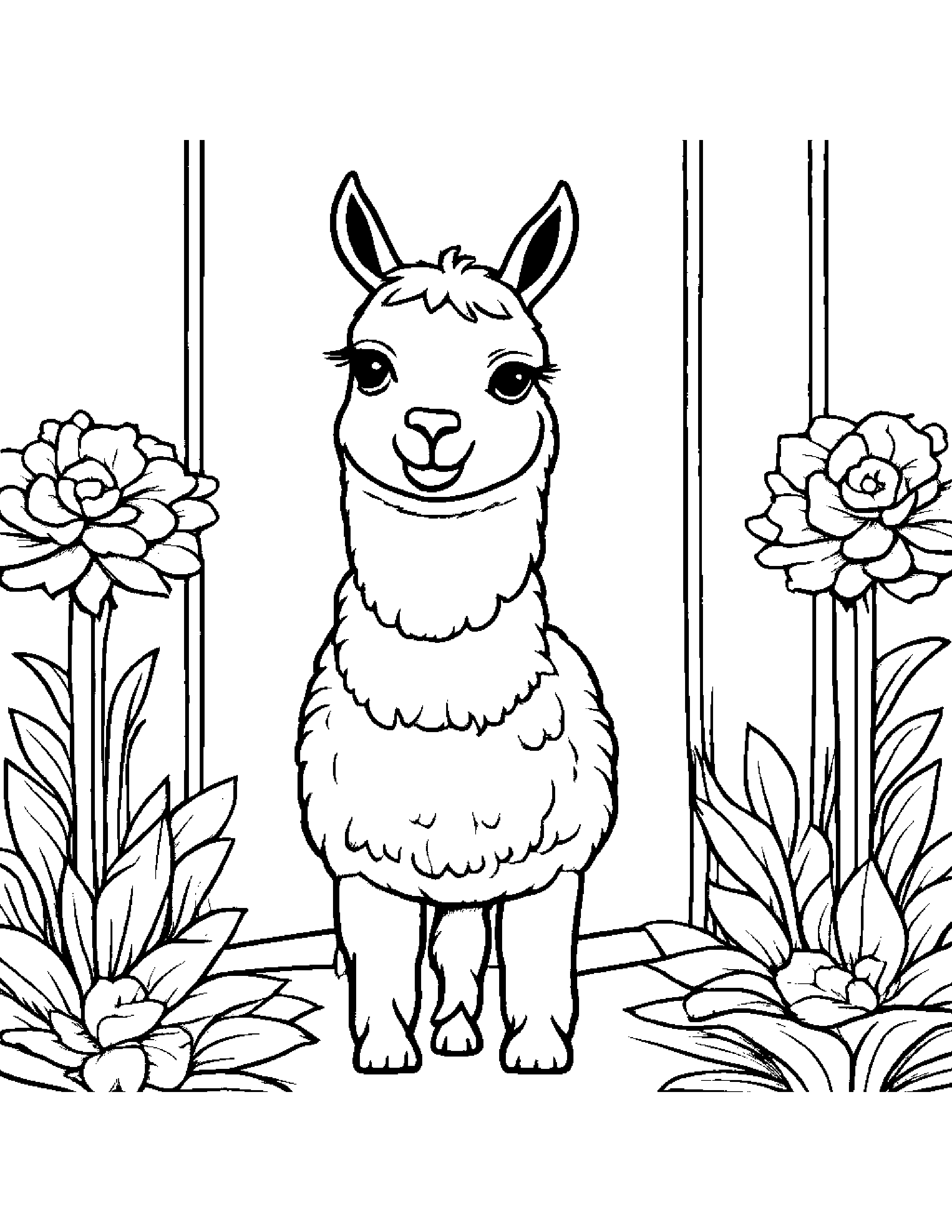 Llama With A Small Flower In A Classroom Corner #2 Coloring Page (Free Printable PDF)