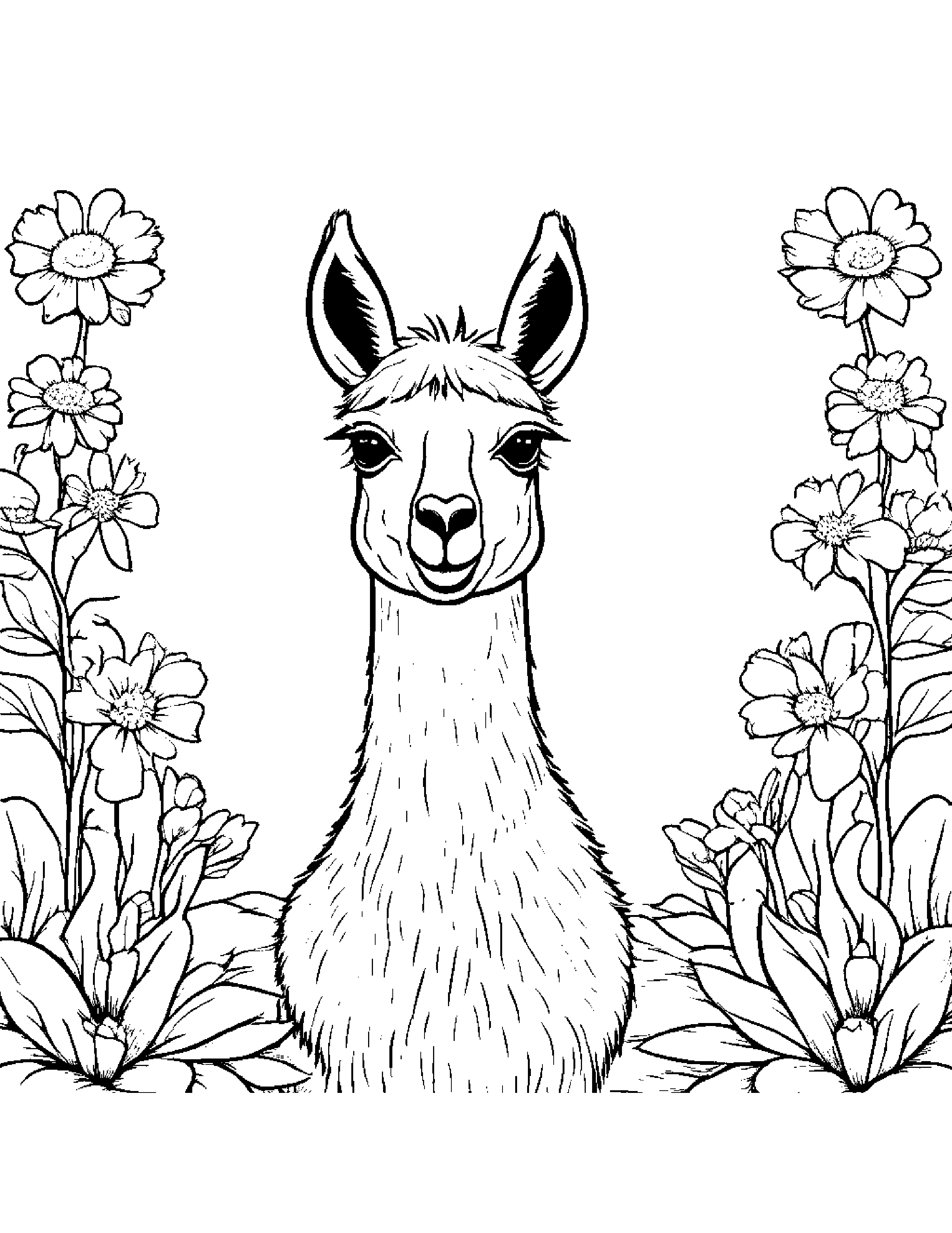 Llama With A Small Flower In A Classroom Corner Coloring Page (Free Printable PDF)