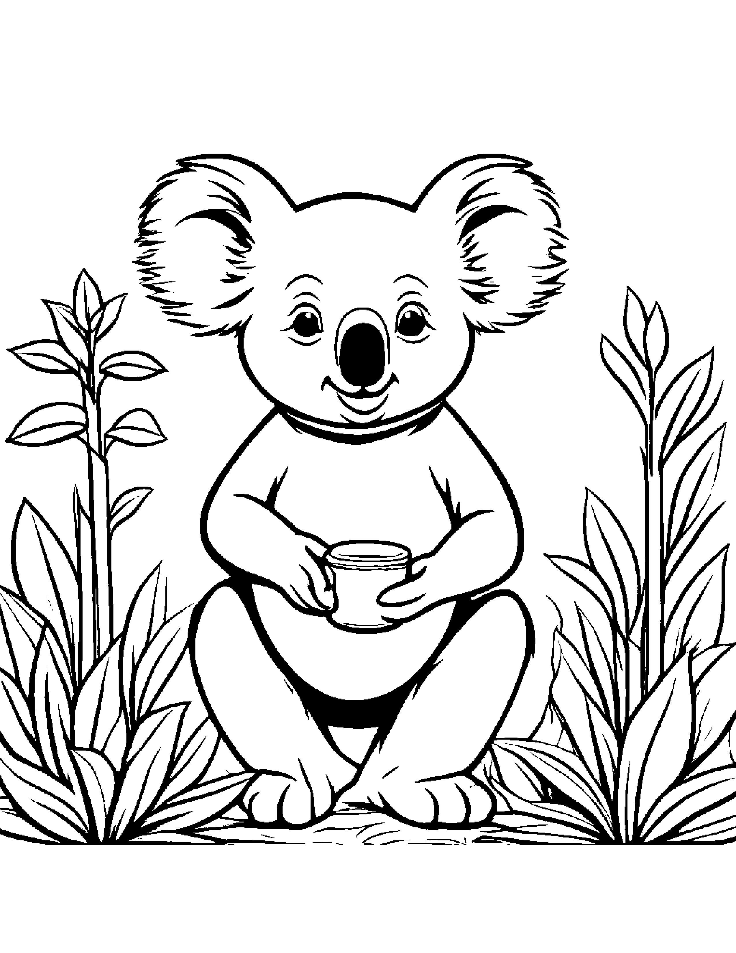 Merry Koala Watering A Plant #2 Coloring Page (Free Printable PDF)