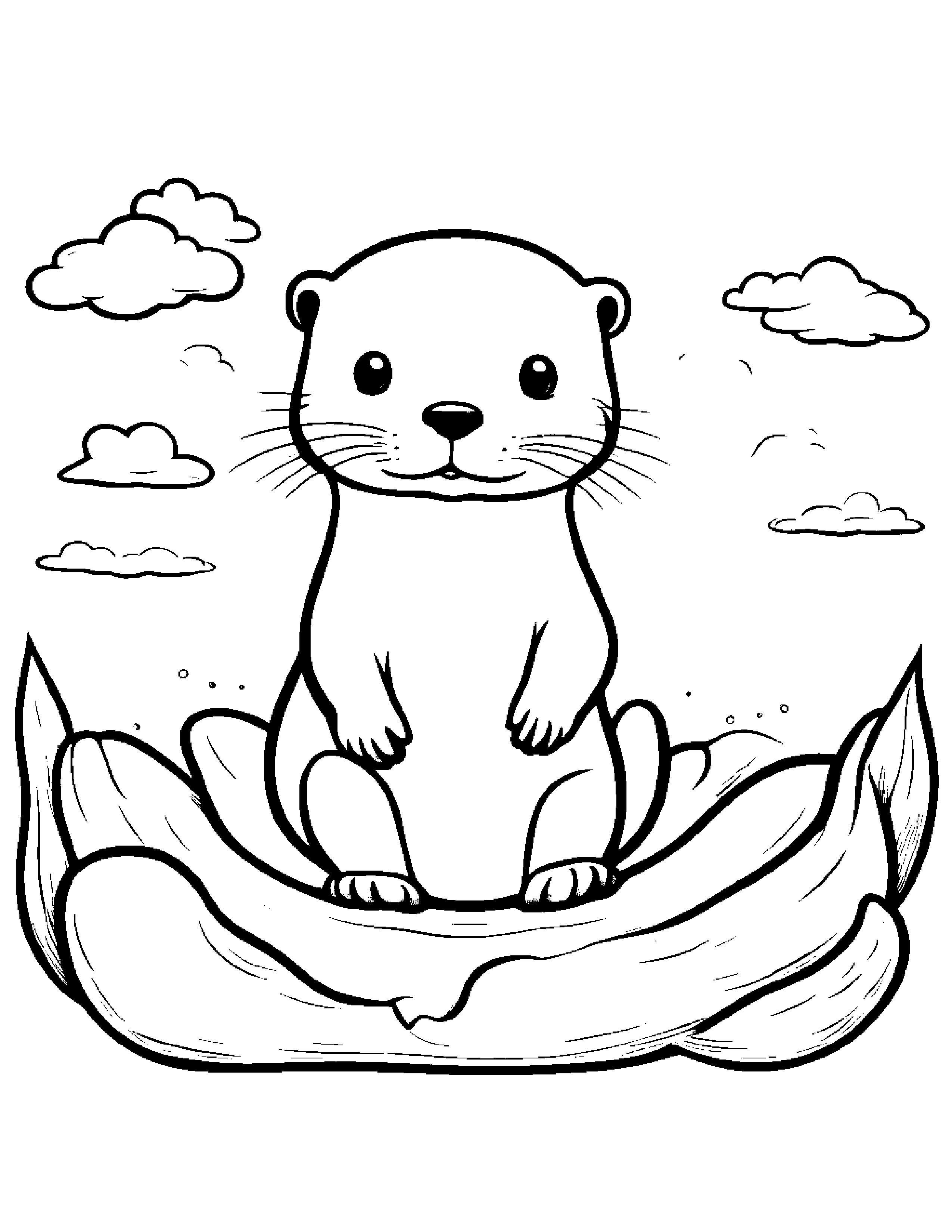 Merry Otter On A Fluffy Cloud #2 Coloring Page (Free Printable PDF)