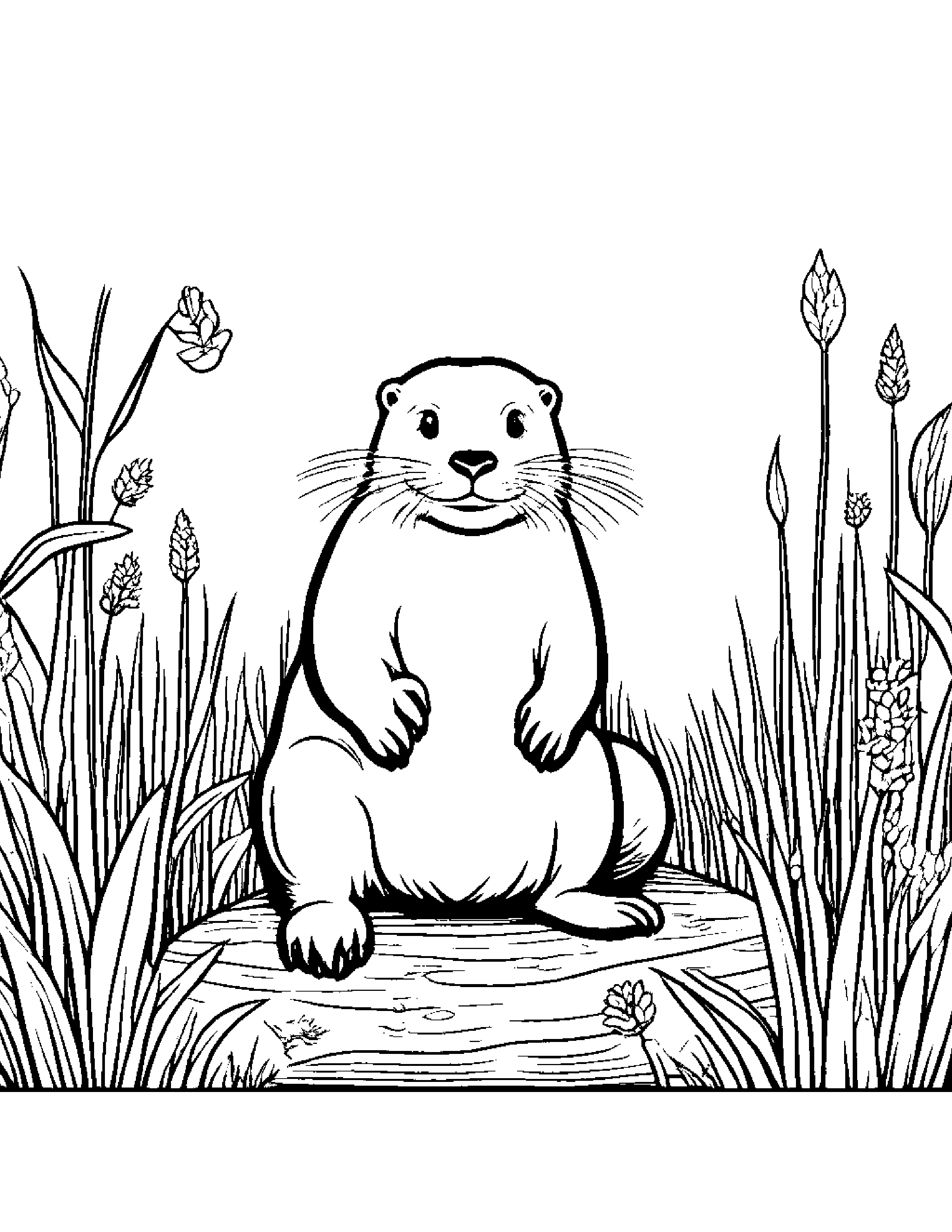 Otter Planting A Seed In A Sunny Meadow #2 Coloring Page (Free Printable PDF)