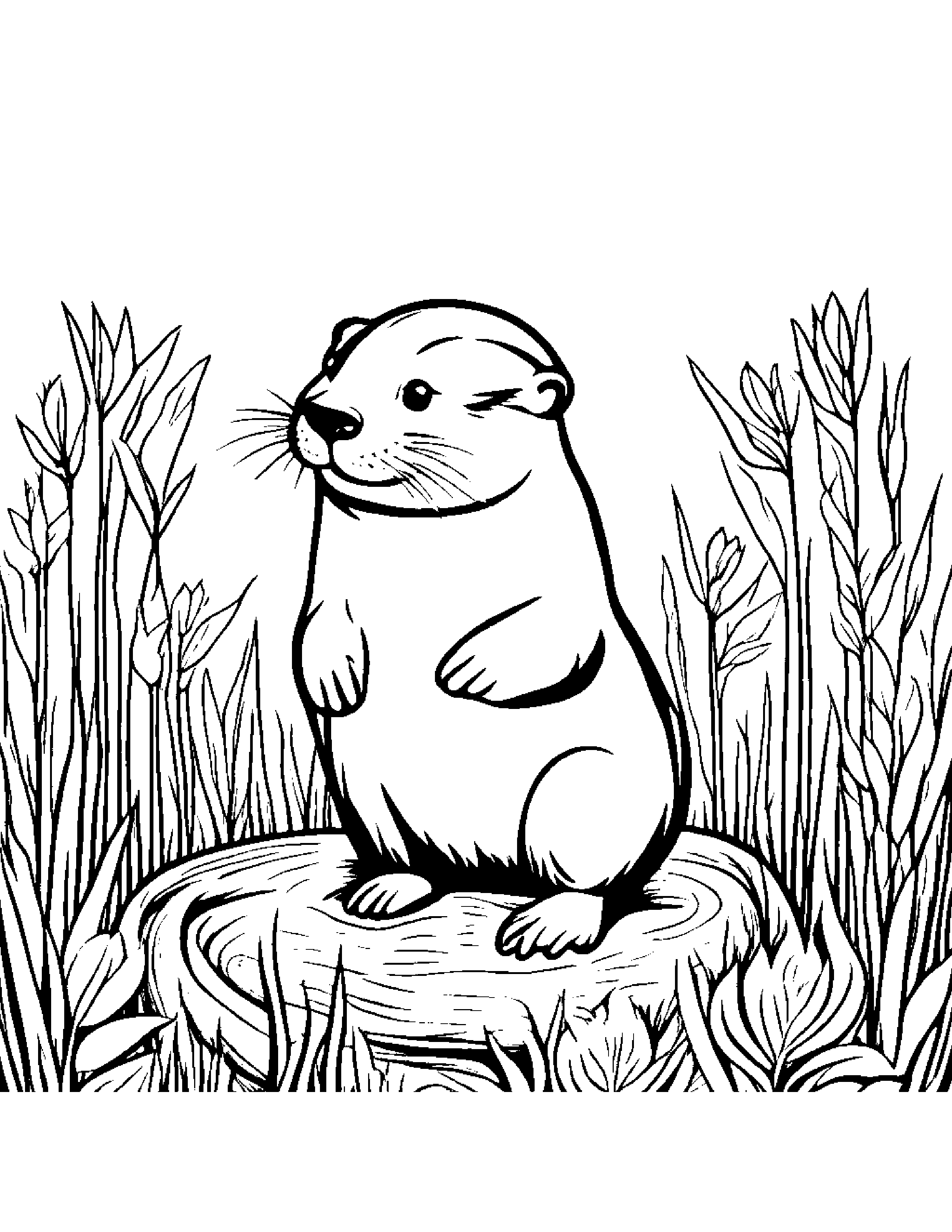 Otter Planting A Seed In A Sunny Meadow Coloring Page (Free Printable PDF)
