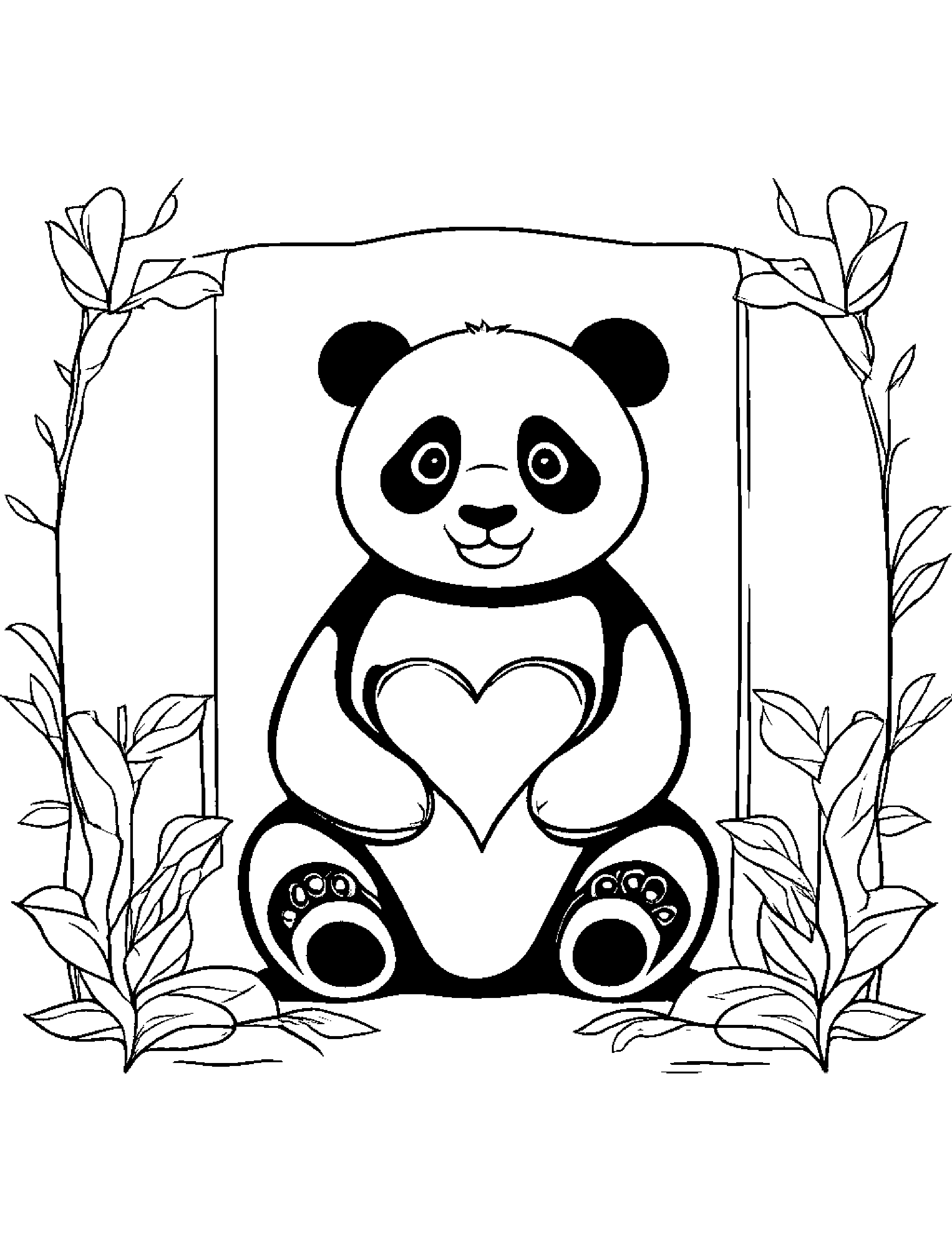 Panda With A Little Heart #2 Coloring Page (Free Printable PDF)