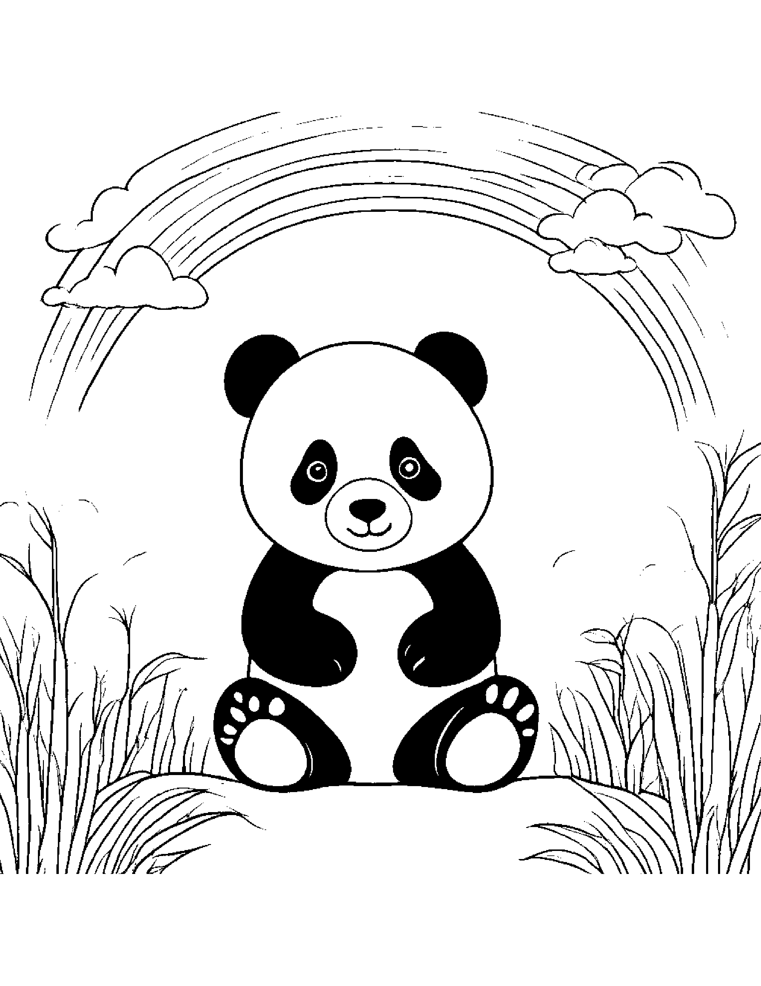 Panda With A Little Heart Under A Rainbow #2 Coloring Page (Free Printable PDF)