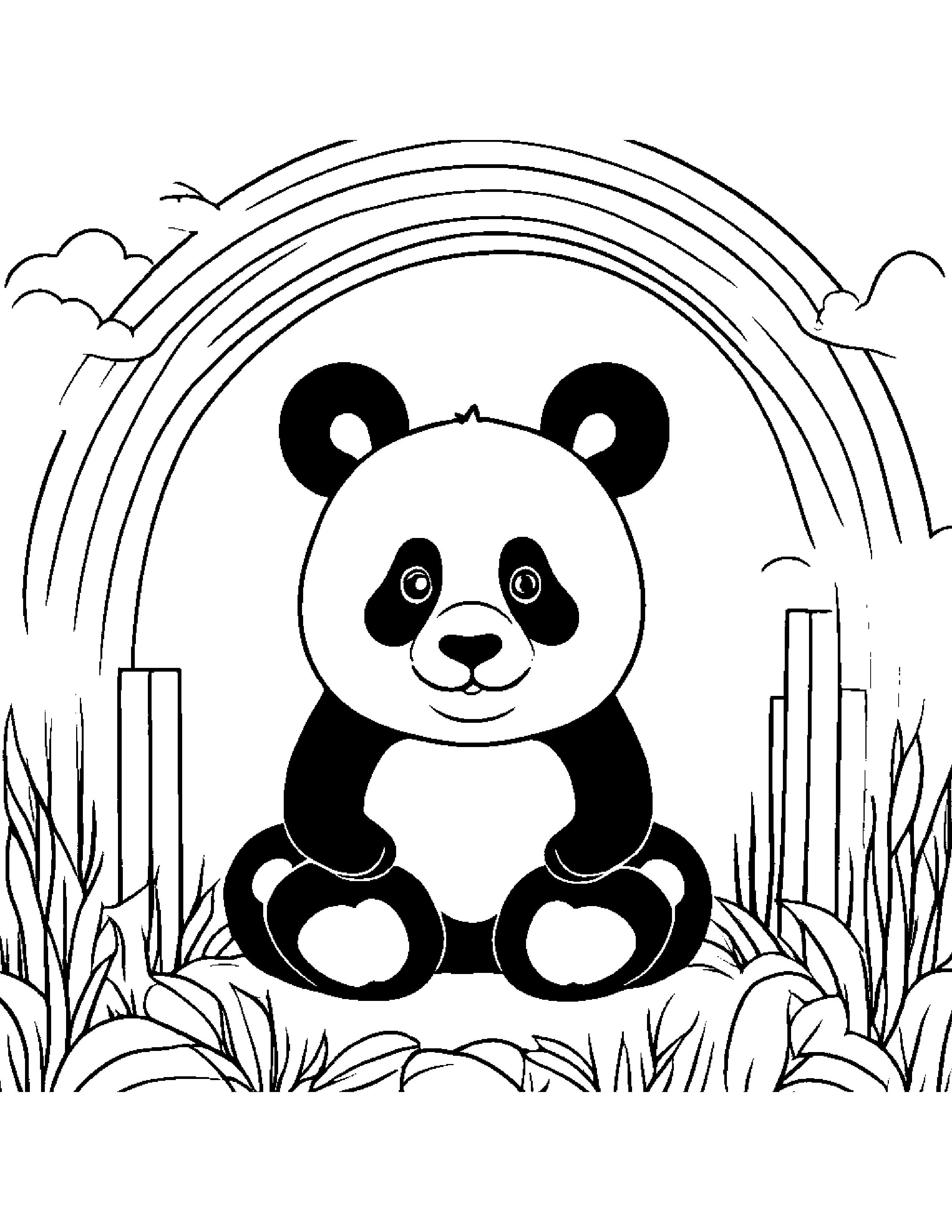 Panda With A Little Heart Under A Rainbow #3 Coloring Page (Free Printable PDF)