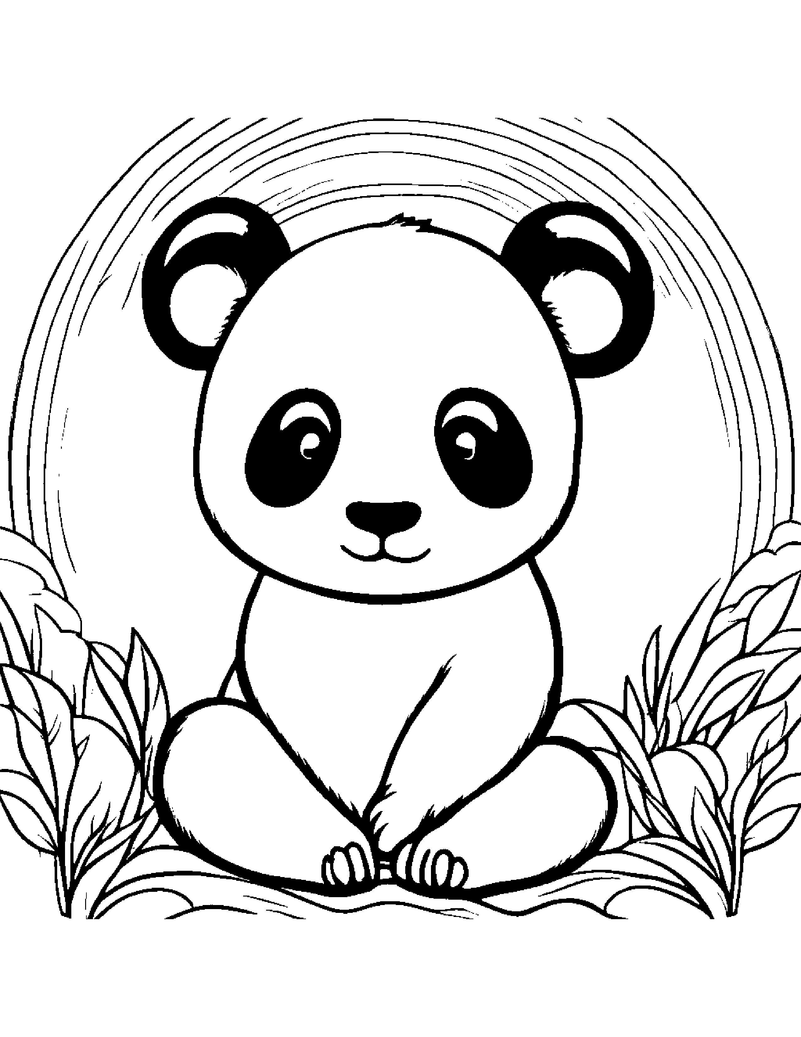 Panda With A Little Heart Under A Rainbow #4 Coloring Page (Free Printable PDF)