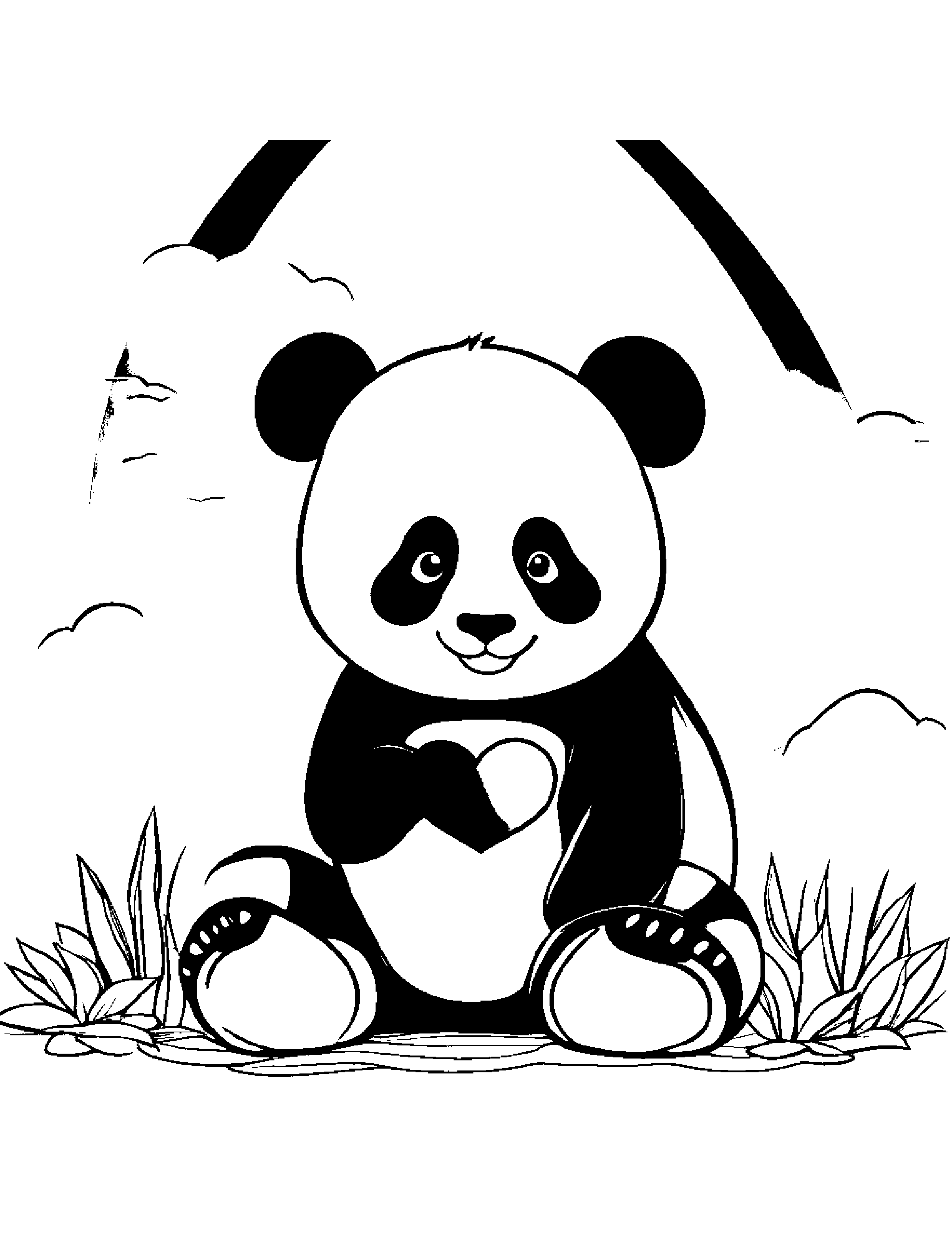 Panda With A Little Heart Under A Rainbow #5 Coloring Page (Free Printable PDF)