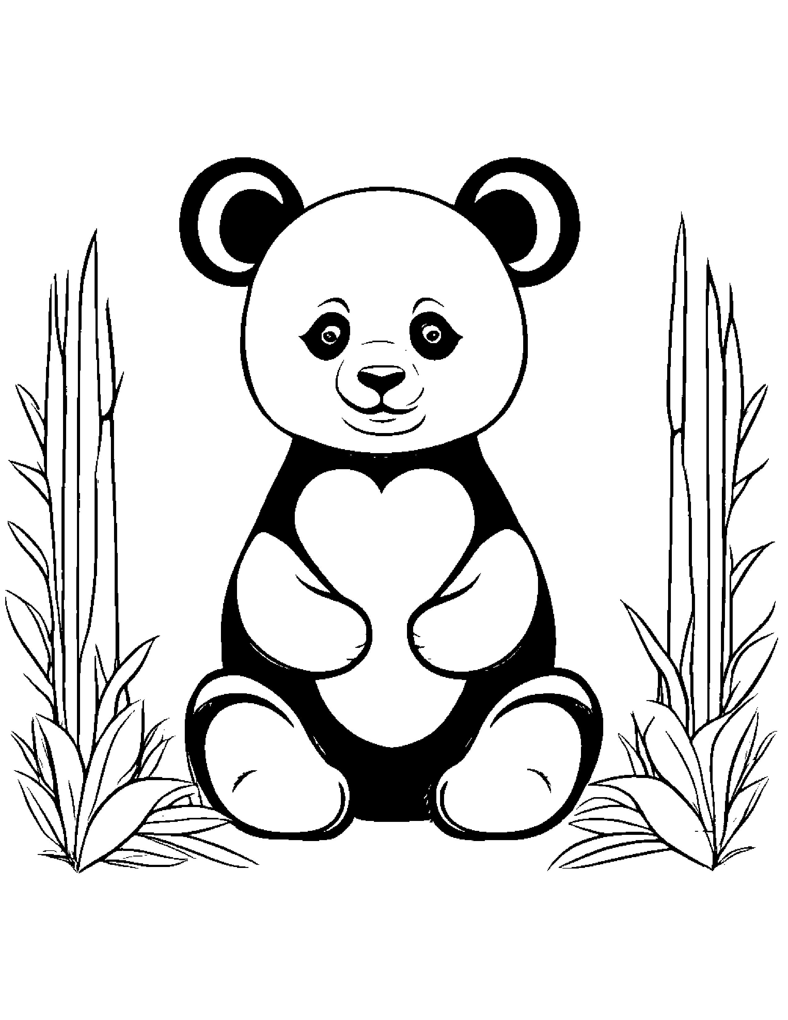 Panda With A Little Heart Coloring Page (Free Printable PDF)