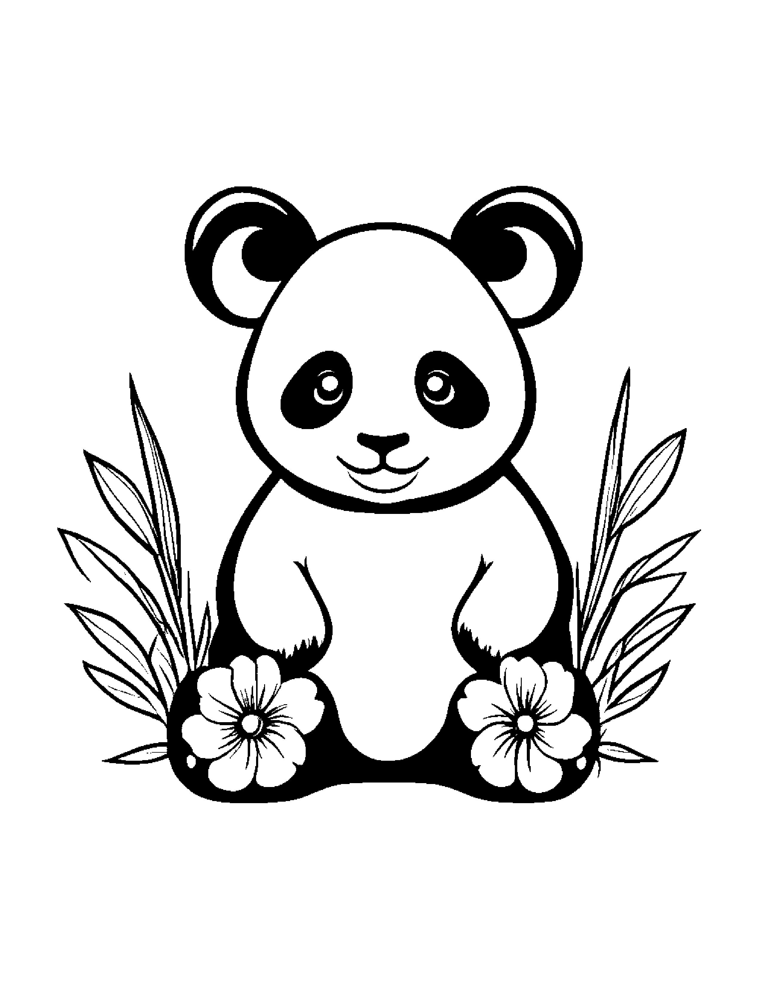 Panda With A Small Flower #4 Coloring Page (Free Printable PDF)