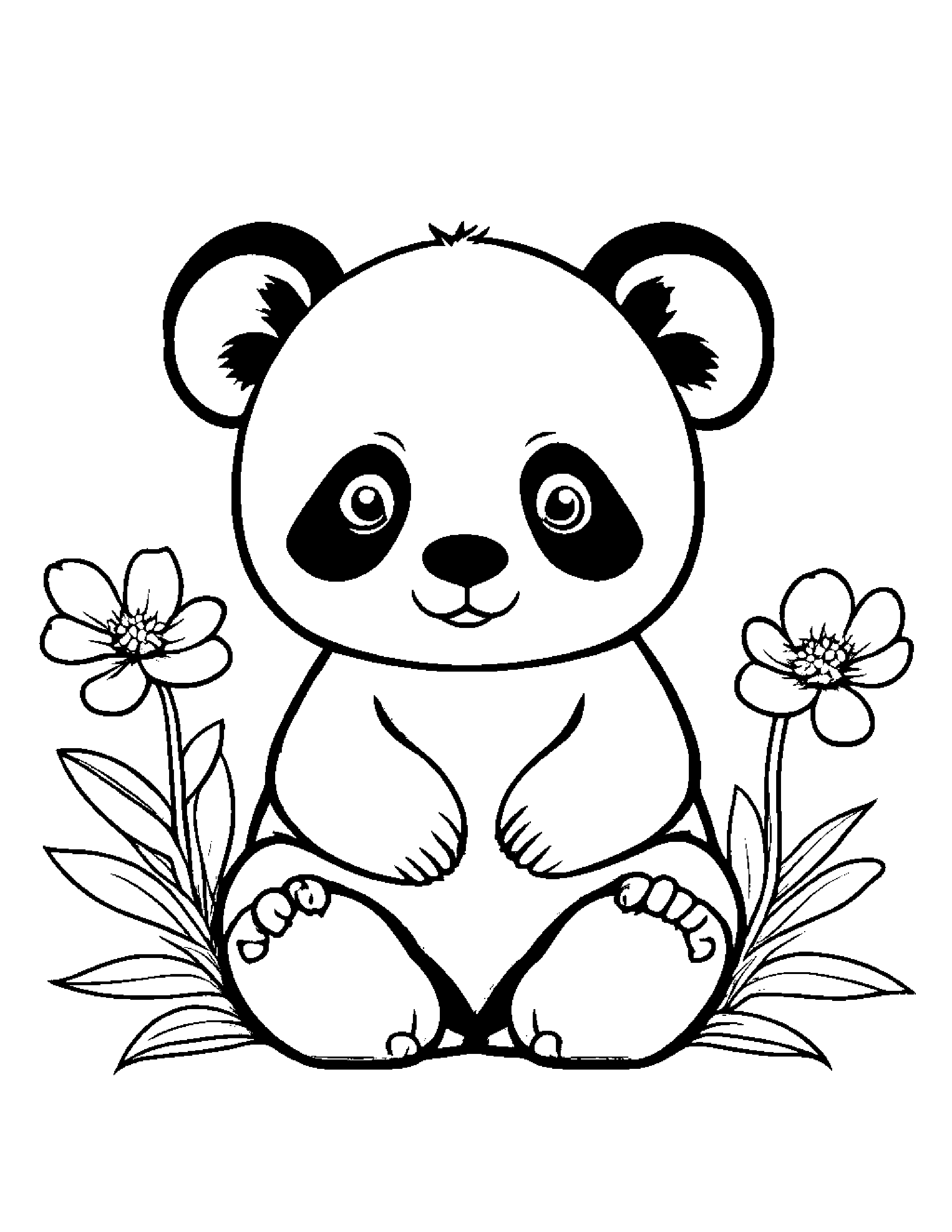 Panda With A Small Flower #5 Coloring Page (Free Printable PDF)