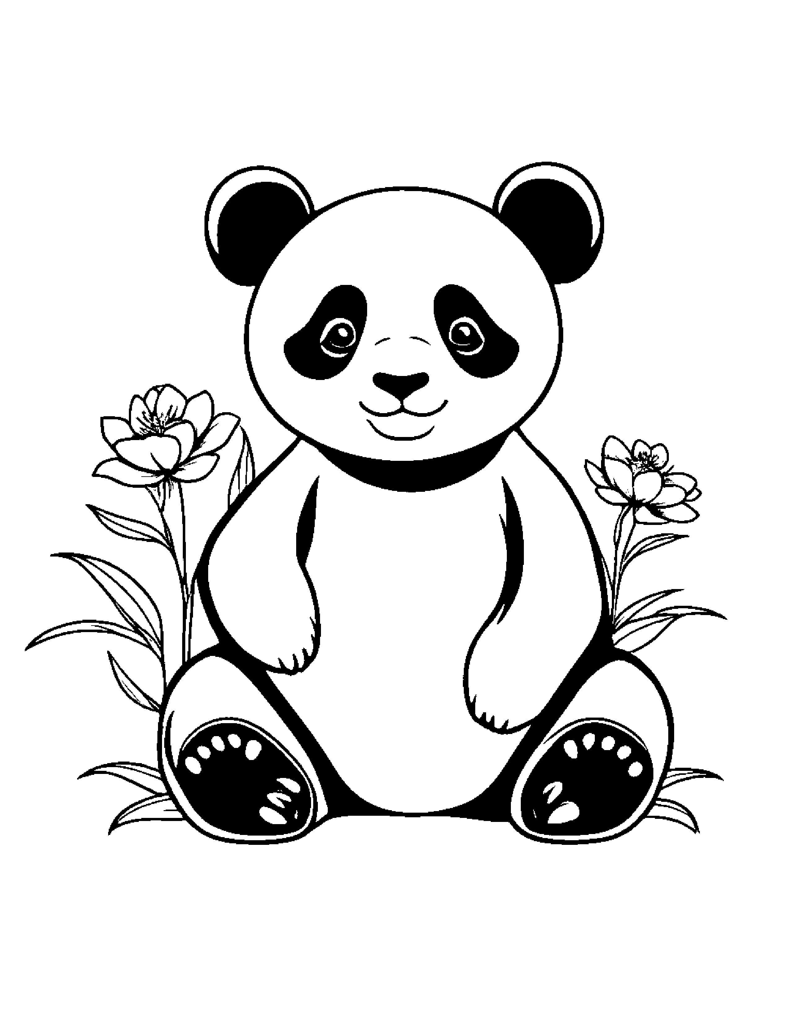 Panda With A Small Flower Coloring Page (Free Printable PDF)