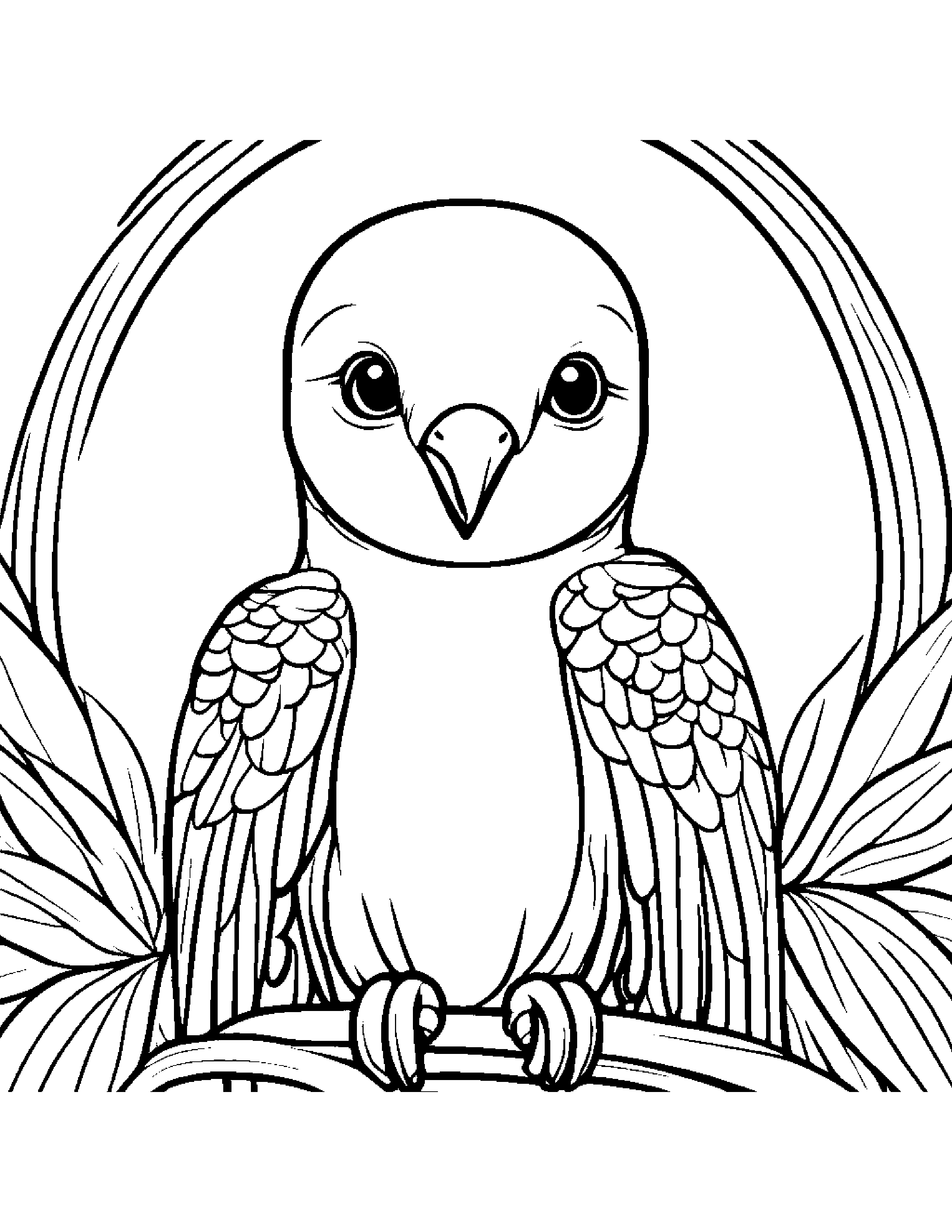 Parakeet Smiling Under A Rainbow #3 Coloring Page (Free Printable PDF)
