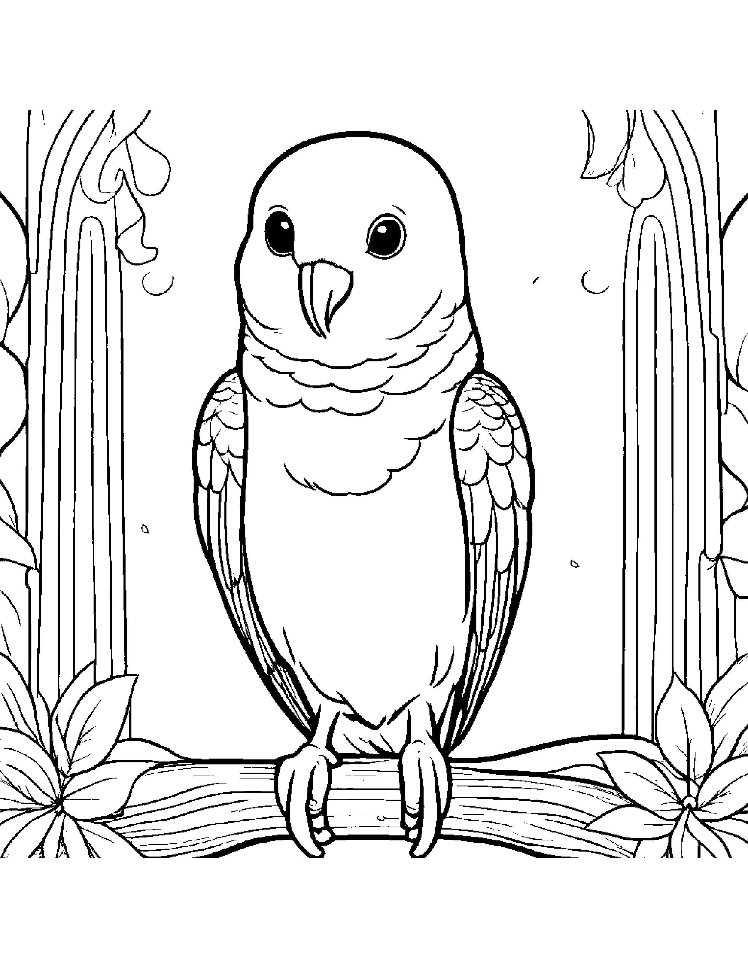 Parakeet Smiling Under A Rainbow Coloring Page (Free Printable PDF)