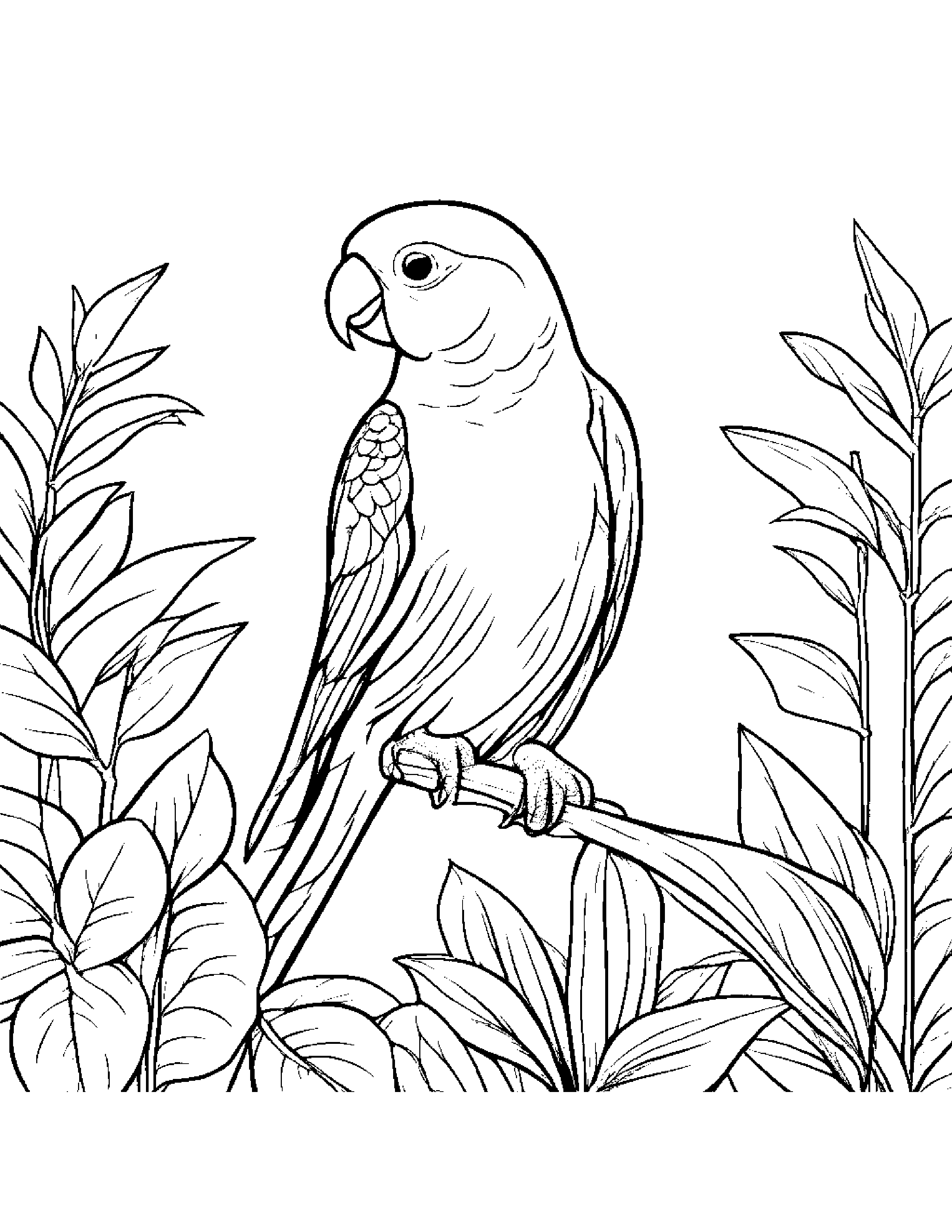 Parakeet Watering A Plant #3 Coloring Page (Free Printable PDF)