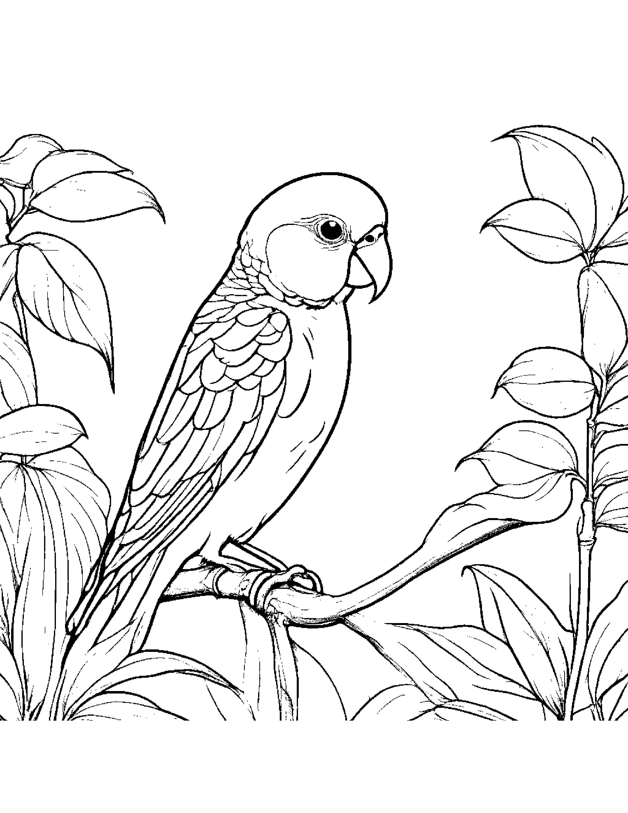 Parakeet Watering A Plant Coloring Page (Free Printable PDF)