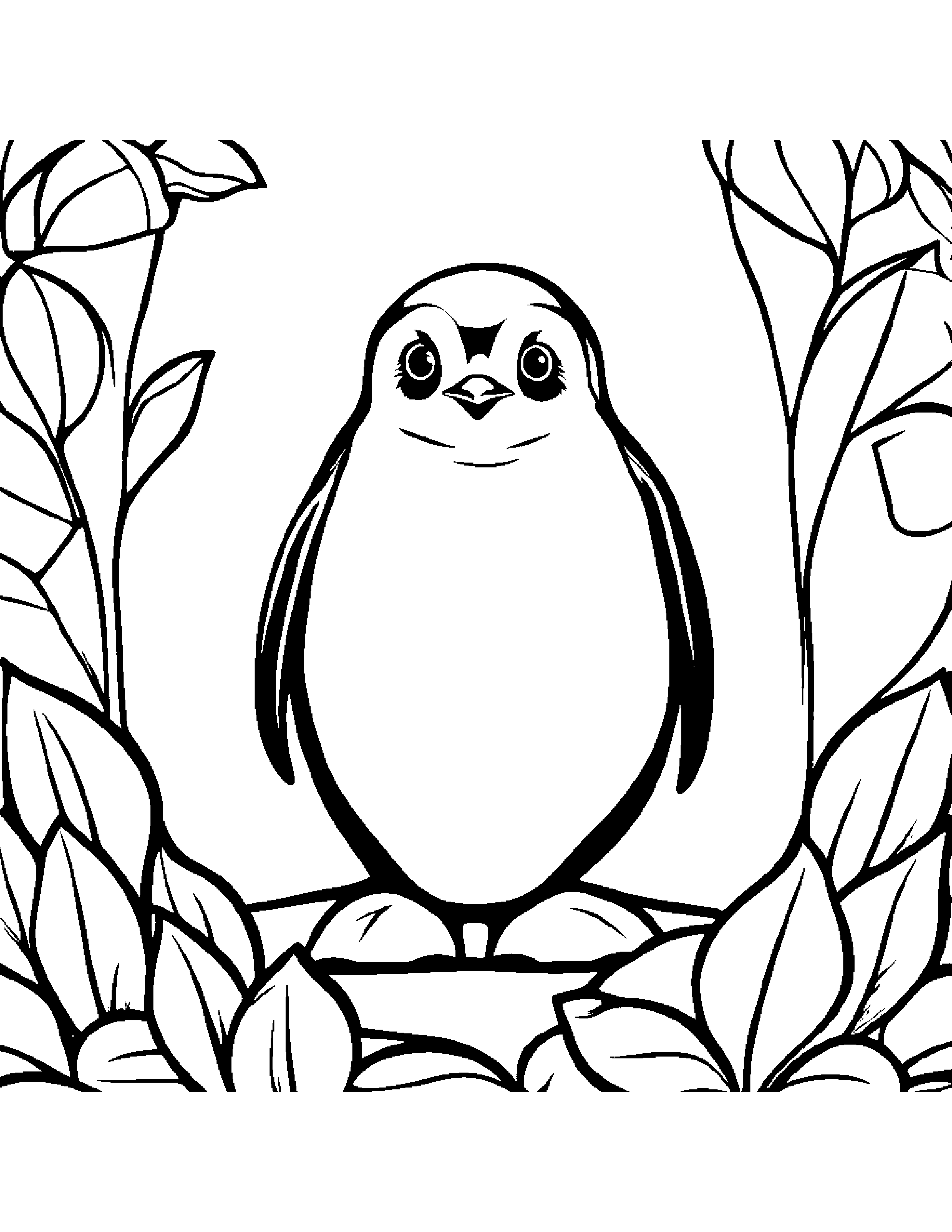 Penguin Chick With A Leaf Sprig #2 Coloring Page (Free Printable PDF)