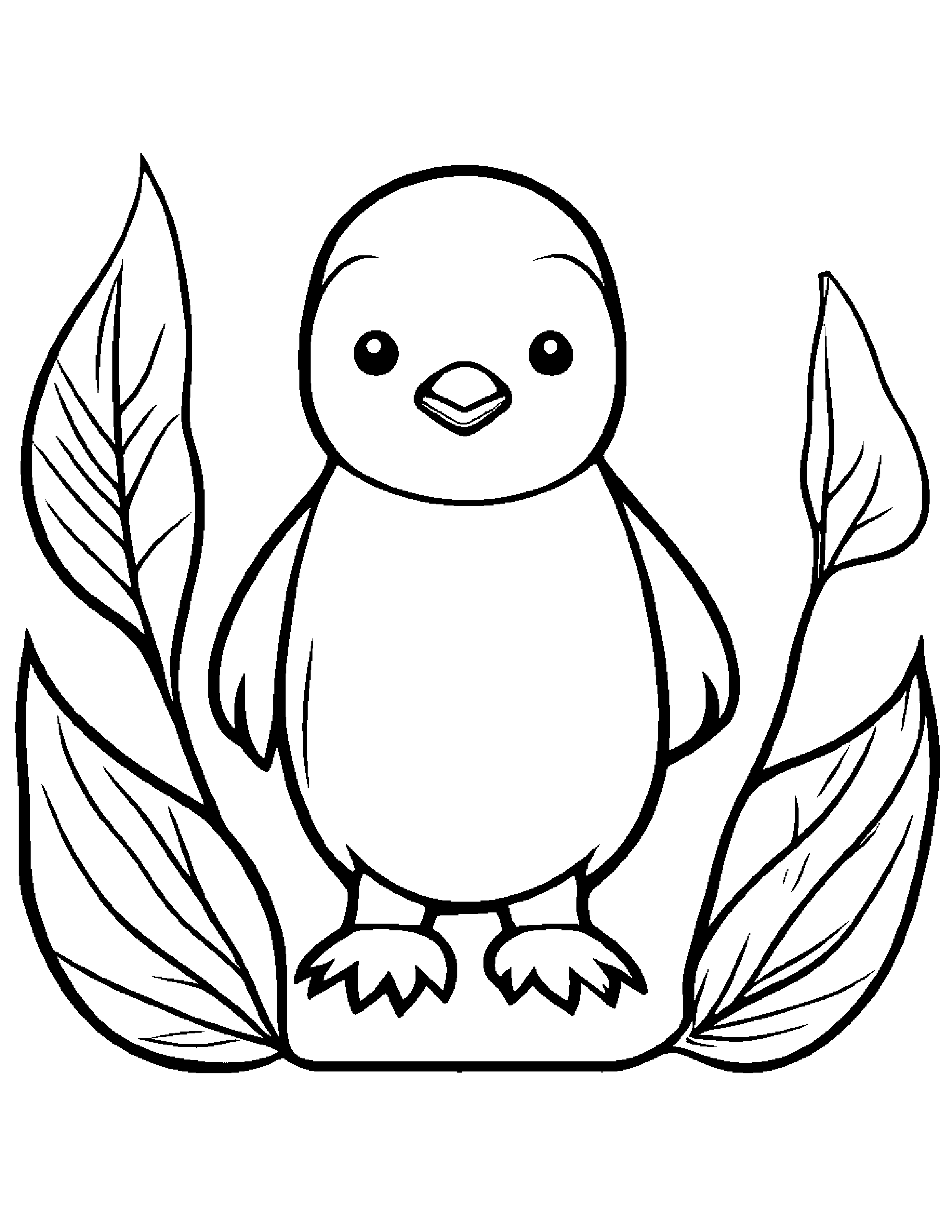 Penguin Chick With A Leaf Sprig #3 Coloring Page (Free Printable PDF)