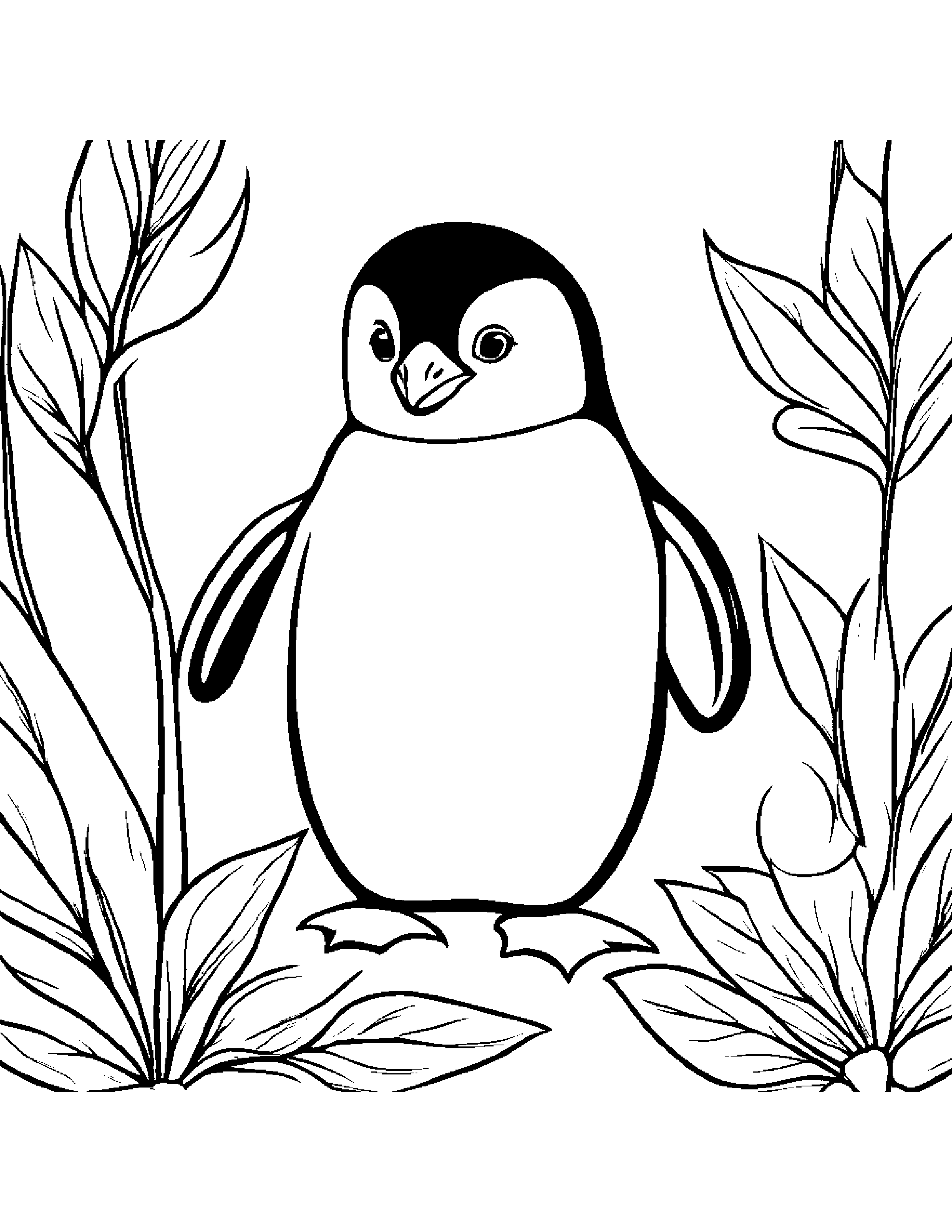 Penguin Chick With A Leaf Sprig #4 Coloring Page (Free Printable PDF)