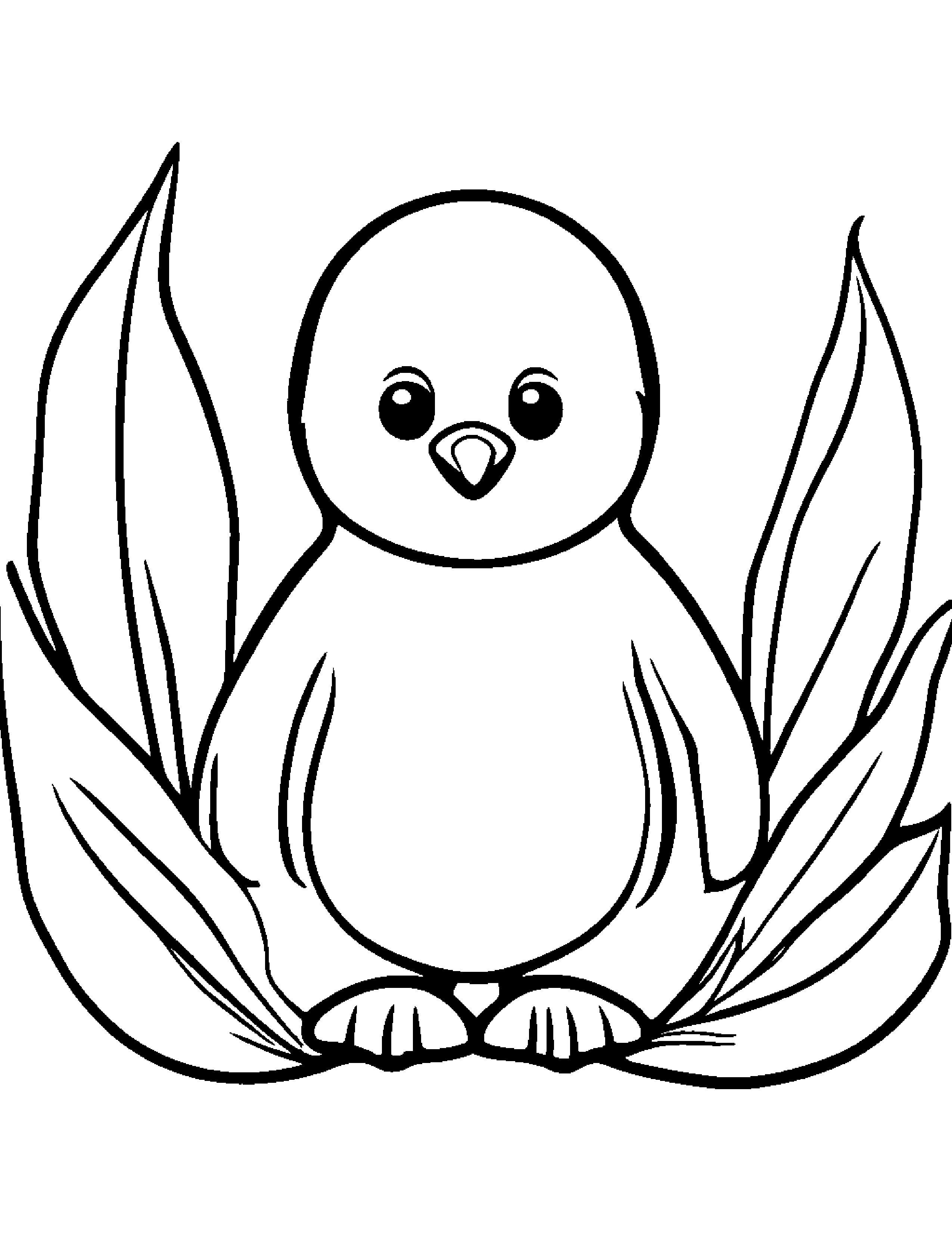 Penguin Chick With A Leaf Sprig #5 Coloring Page (Free Printable PDF)
