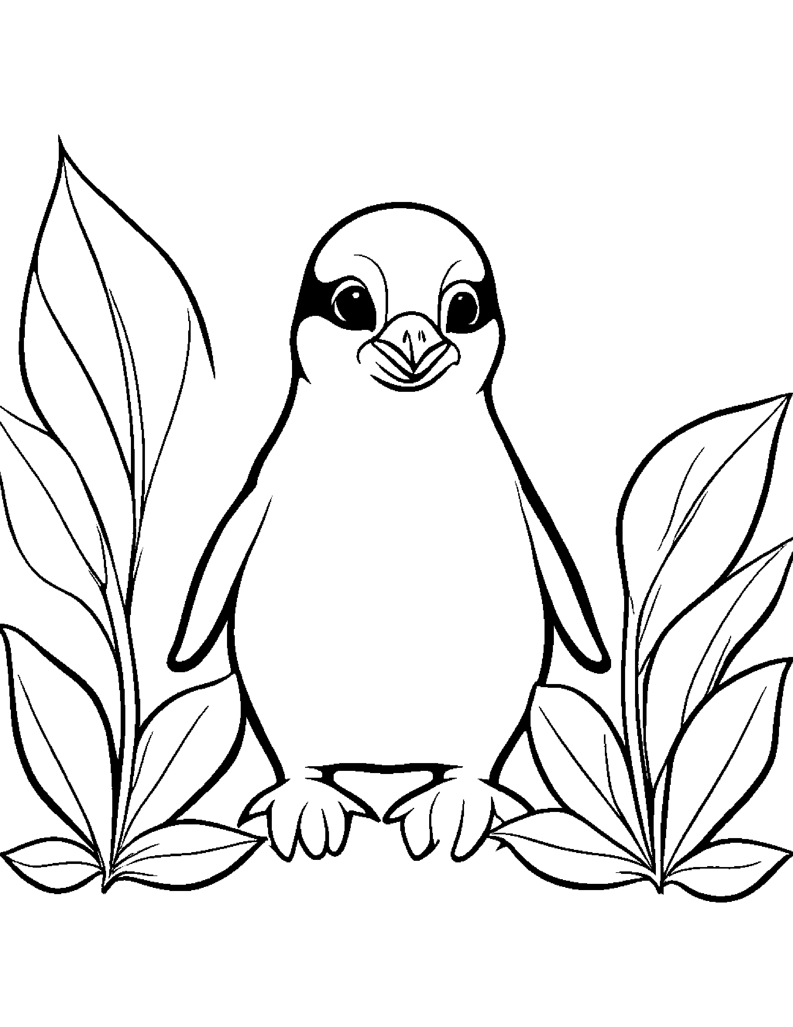Penguin Chick With A Leaf Sprig Coloring Page (Free Printable PDF)