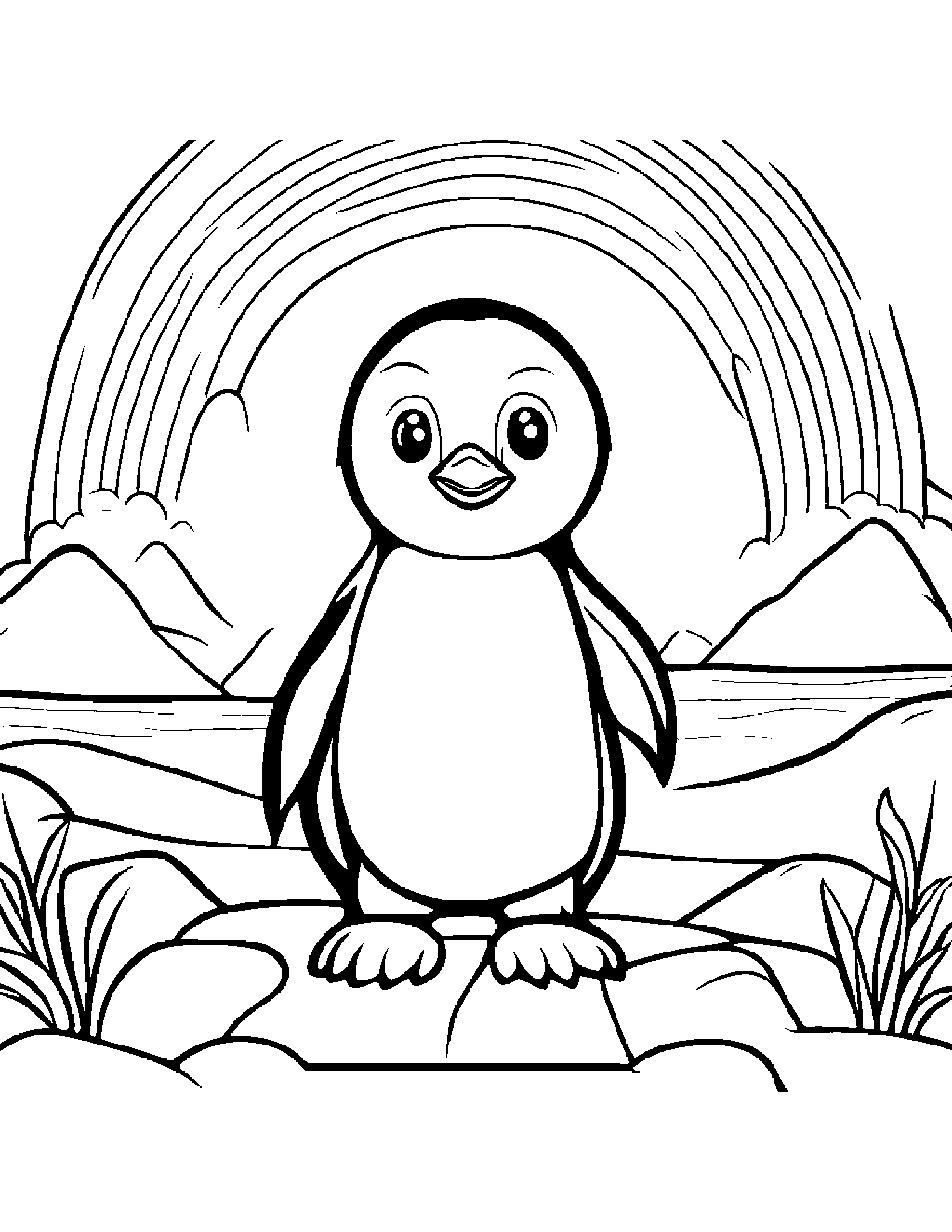 Peppy Penguin Chick Under A Rainbow #2 Coloring Page (Free Printable PDF)