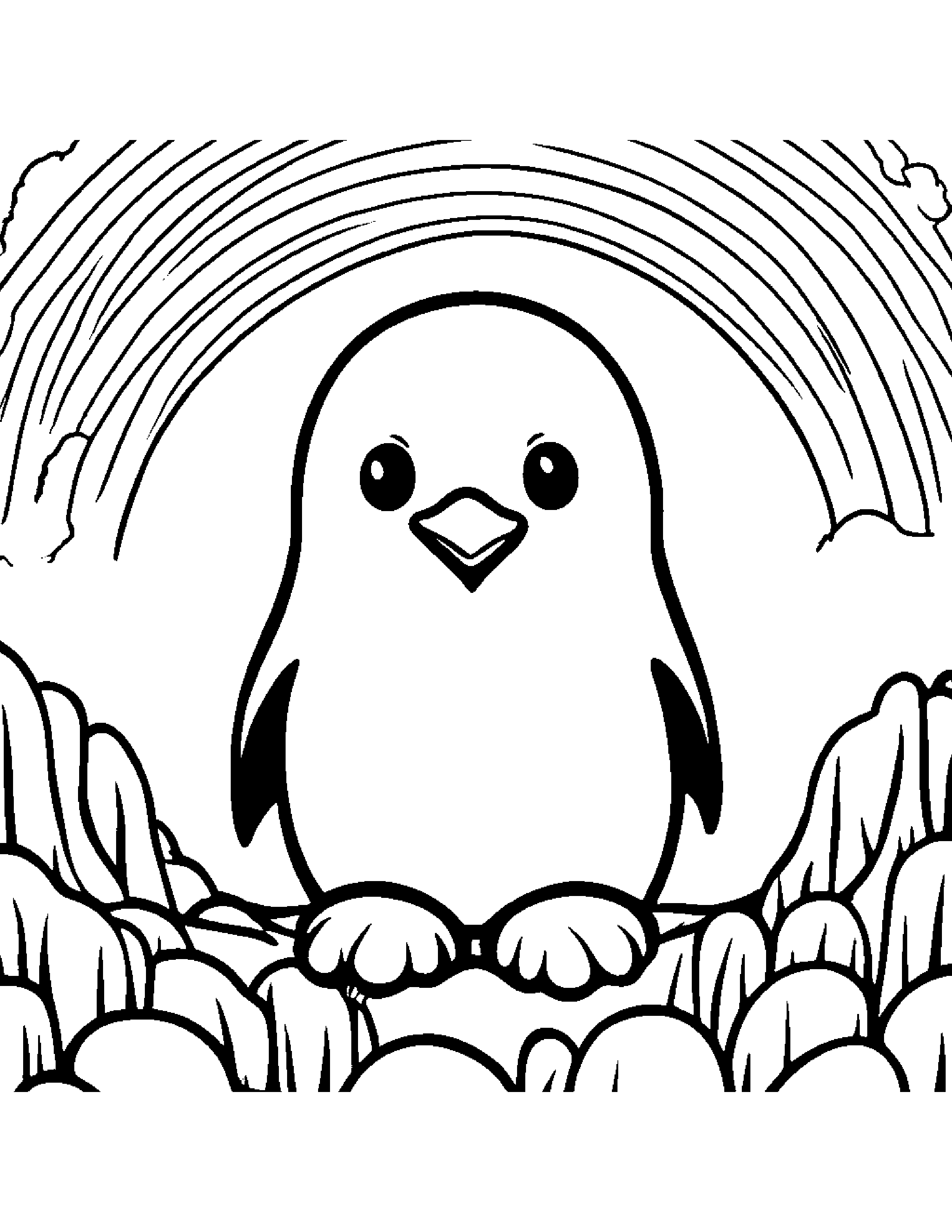 Peppy Penguin Chick Under A Rainbow #3 Coloring Page (Free Printable PDF)