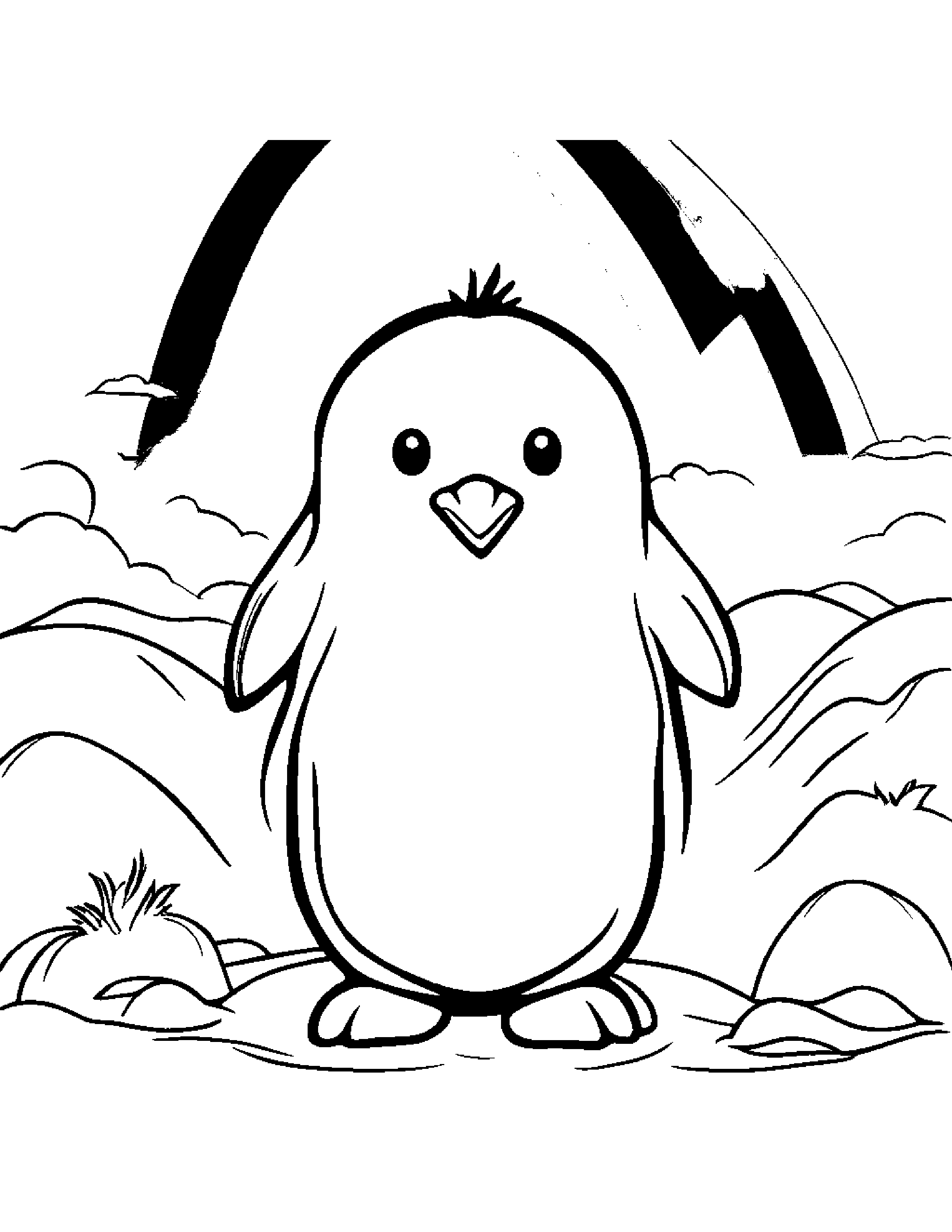 Peppy Penguin Chick Under A Rainbow #4 Coloring Page (Free Printable PDF)