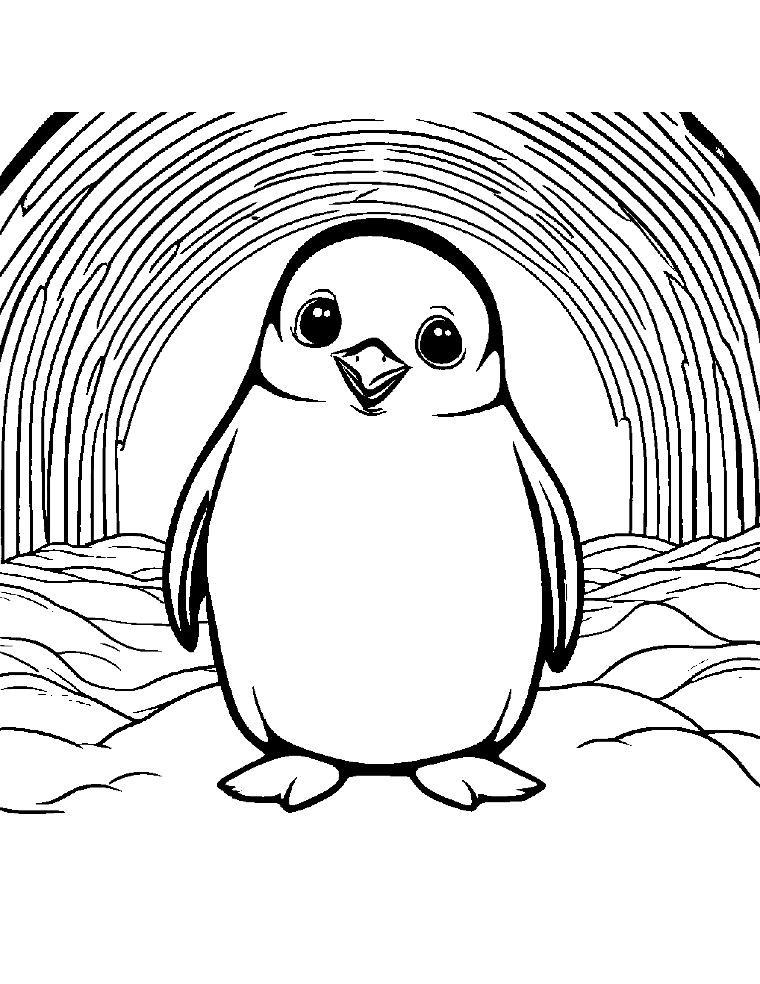Peppy Penguin Chick Under A Rainbow #5 Coloring Page (Free Printable PDF)