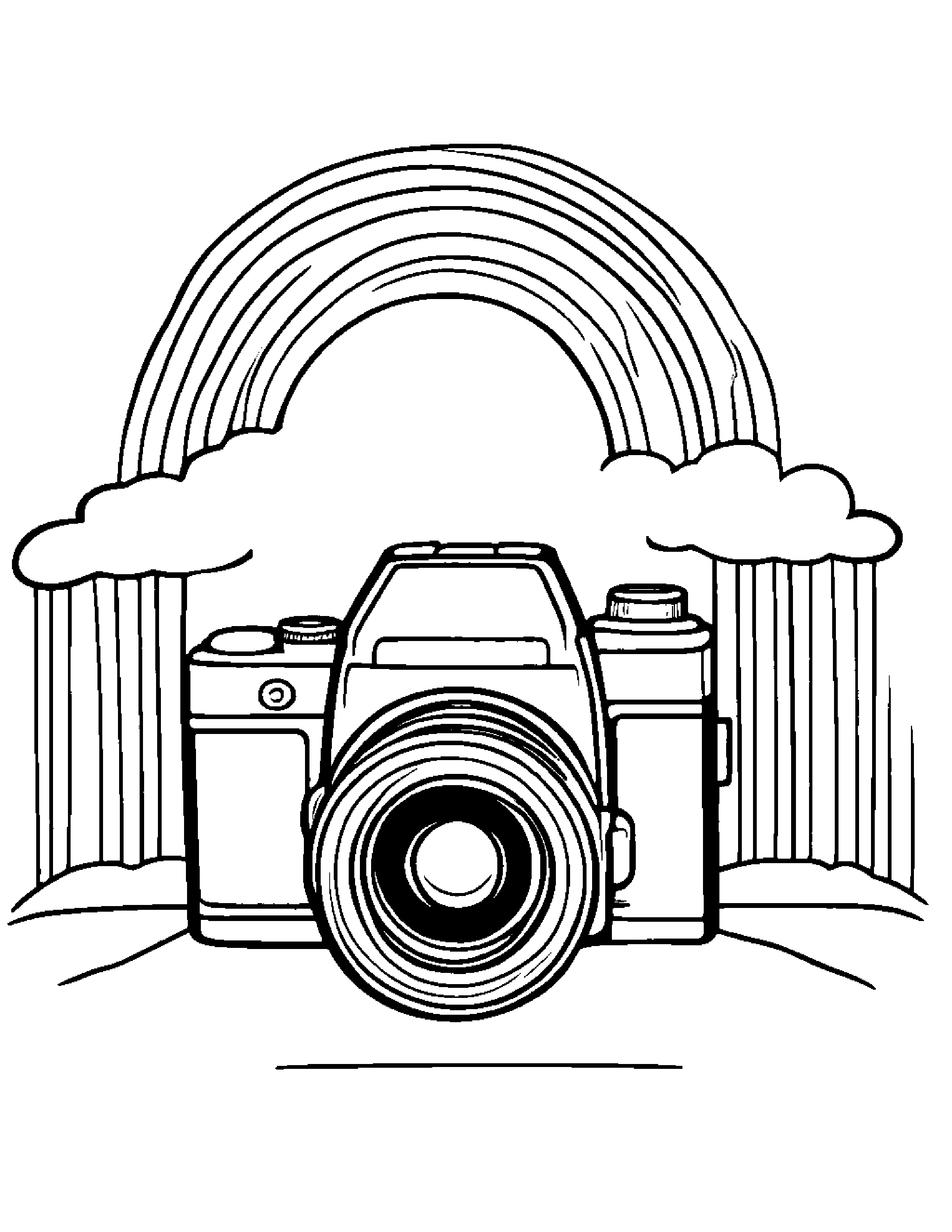 Playful Camera Toy Under A Rainbow #2 Coloring Page (Free Printable PDF)
