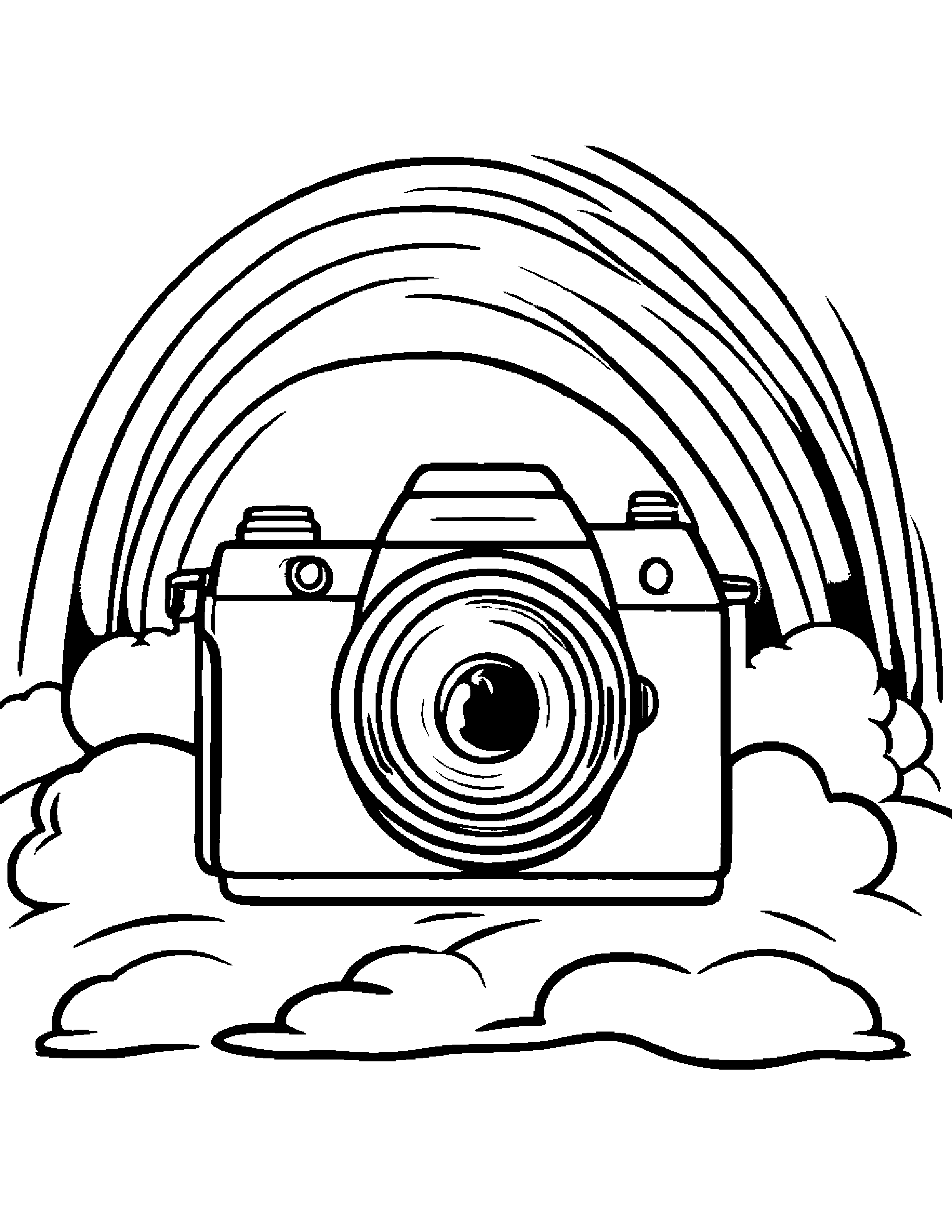Playful Camera Toy Under A Rainbow #3 Coloring Page (Free Printable PDF)