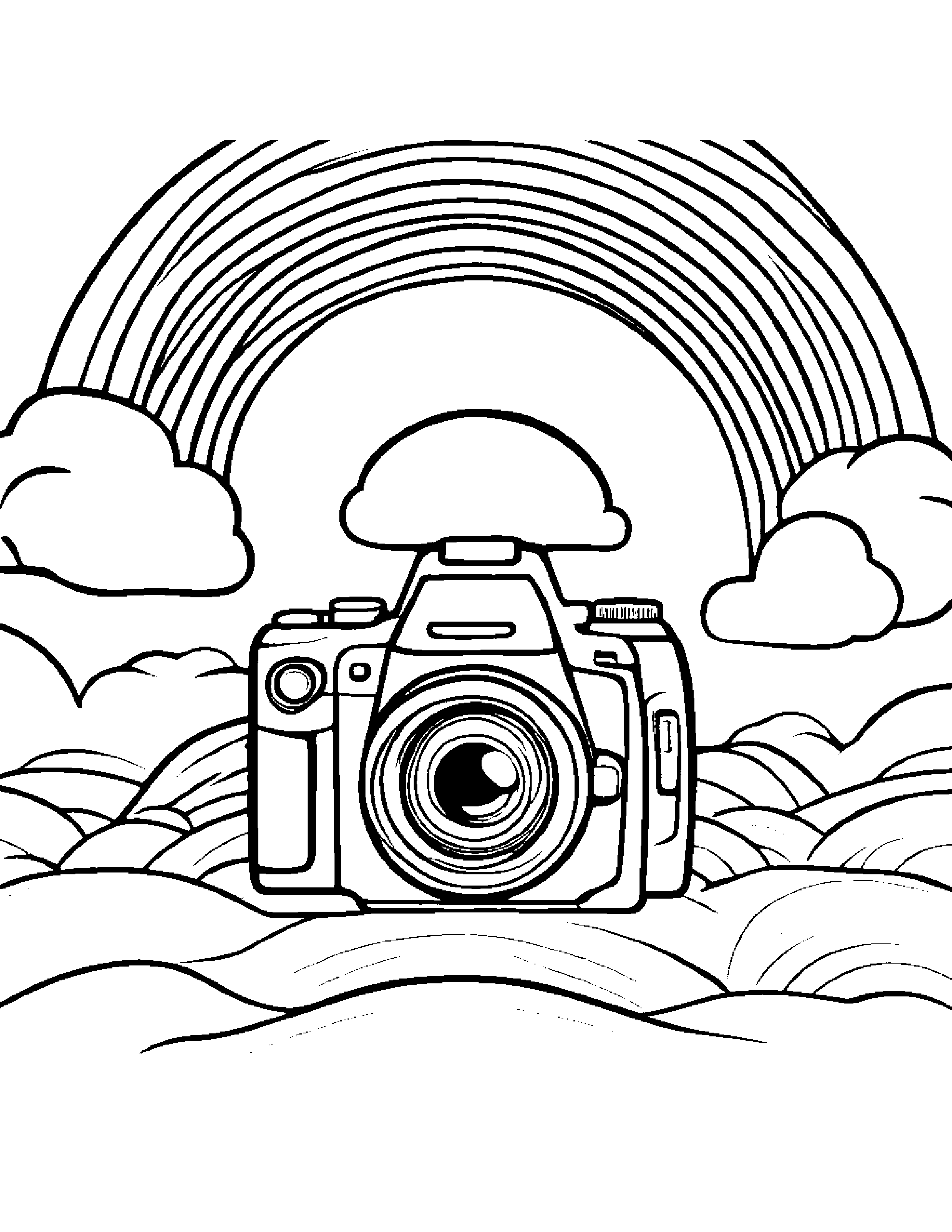 Playful Camera Toy Under A Rainbow #4 Coloring Page (Free Printable PDF)