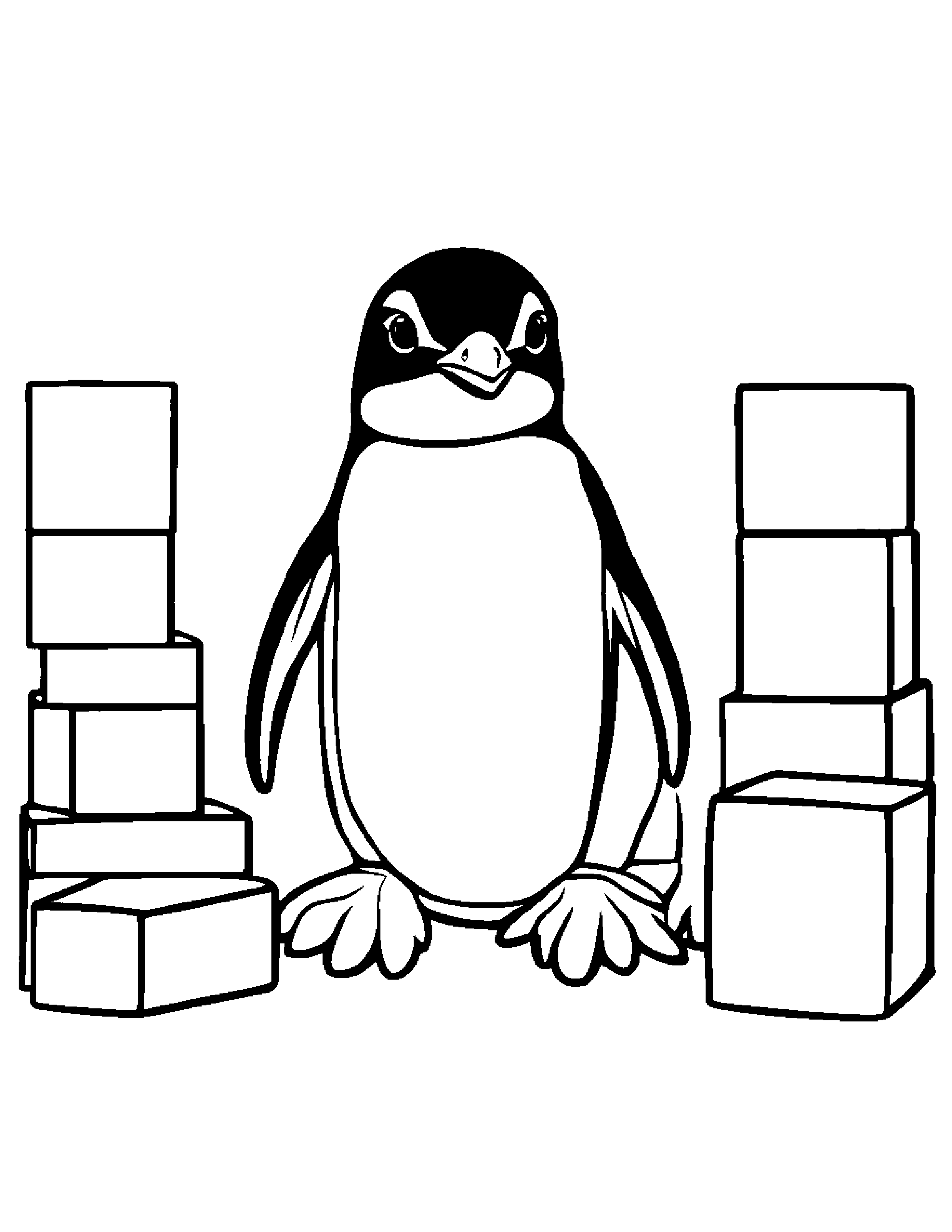Playful Penguin Chick Stacking Blocks #2 Coloring Page (Free Printable PDF)