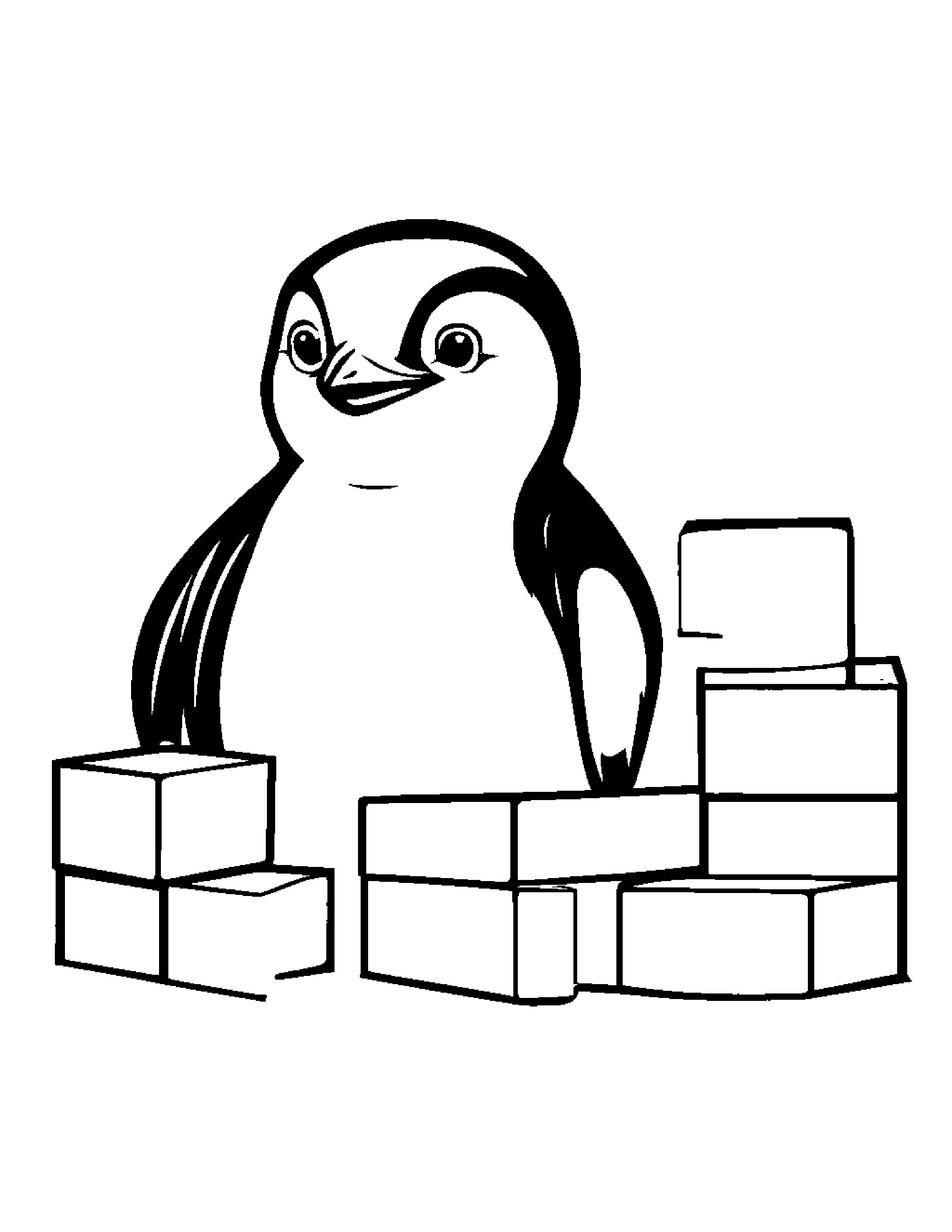 Playful Penguin Chick Stacking Blocks #3 Coloring Page (Free Printable PDF)