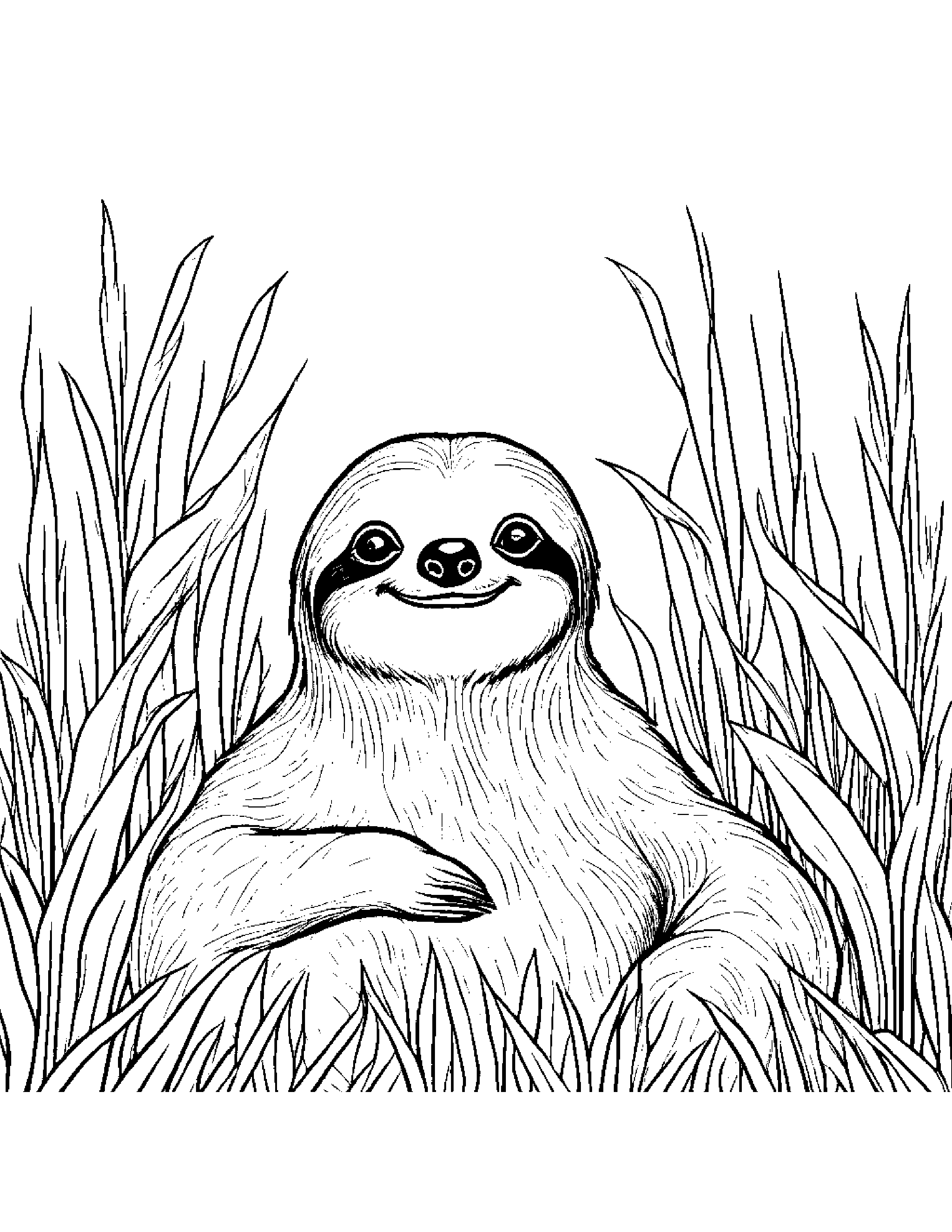 Polite Sloth Playing Peekaboo In A Sunny Meadow #3 Coloring Page (Free Printable PDF)