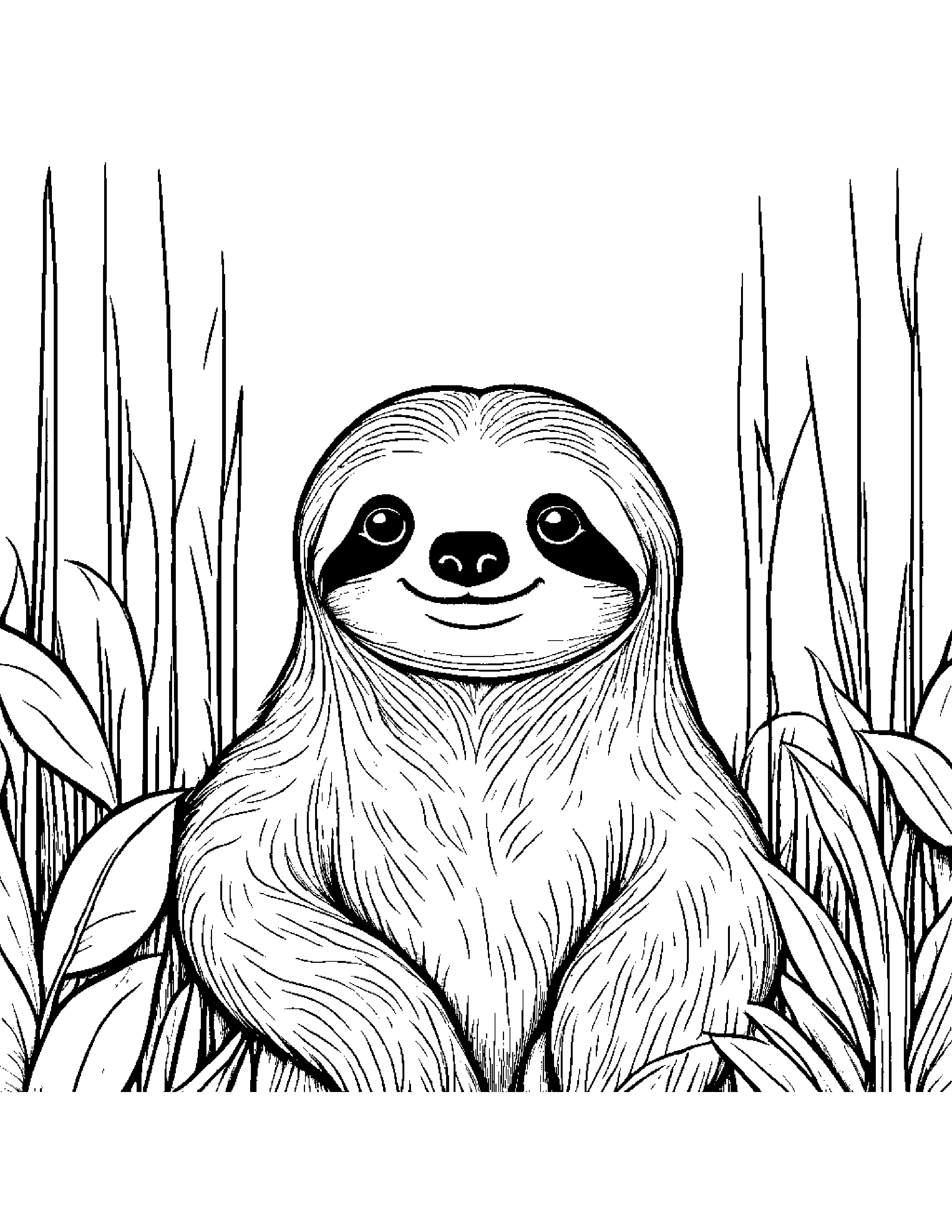 Polite Sloth Playing Peekaboo In A Sunny Meadow #4 Coloring Page (Free Printable PDF)