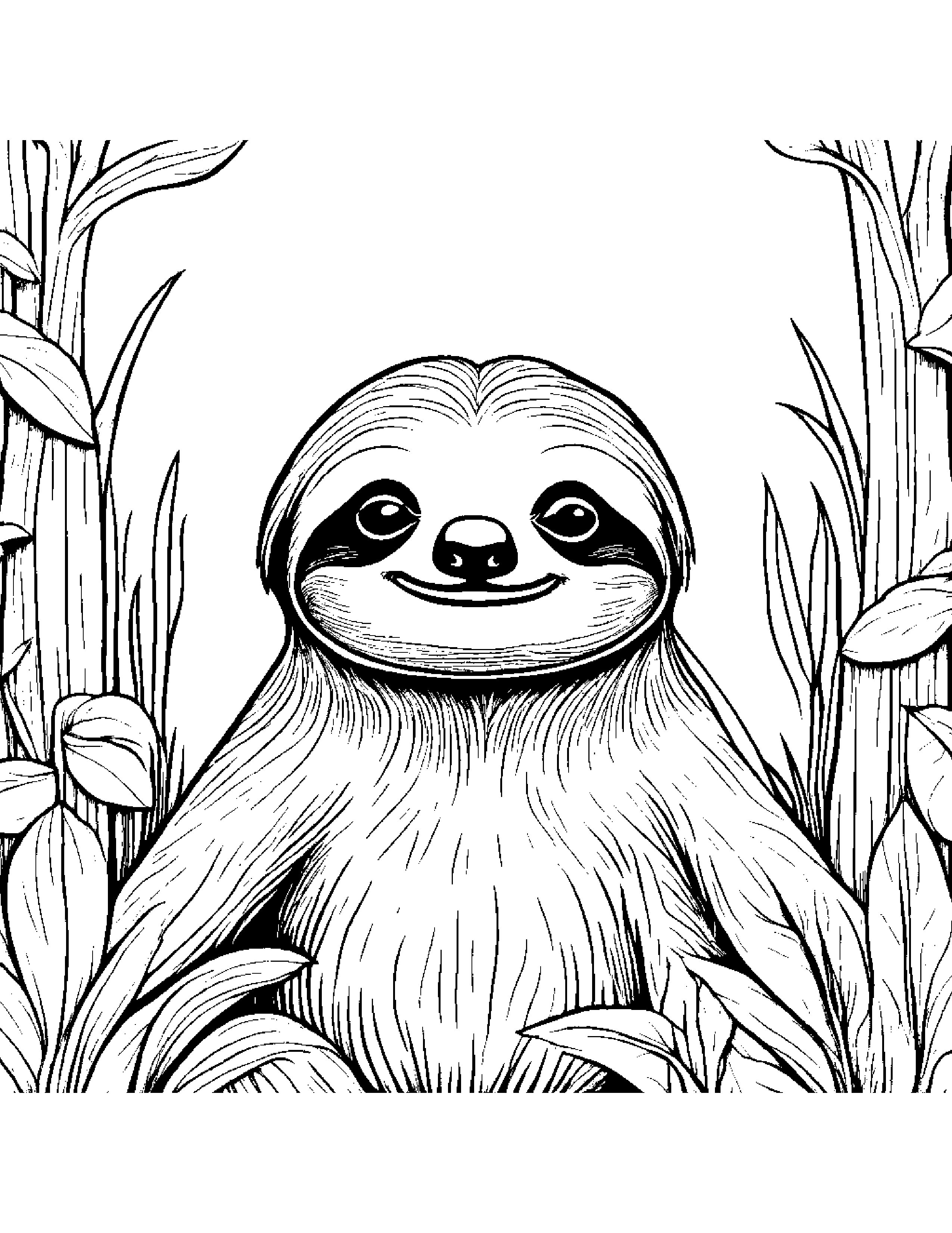 Polite Sloth Playing Peekaboo In A Sunny Meadow #5 Coloring Page (Free Printable PDF)
